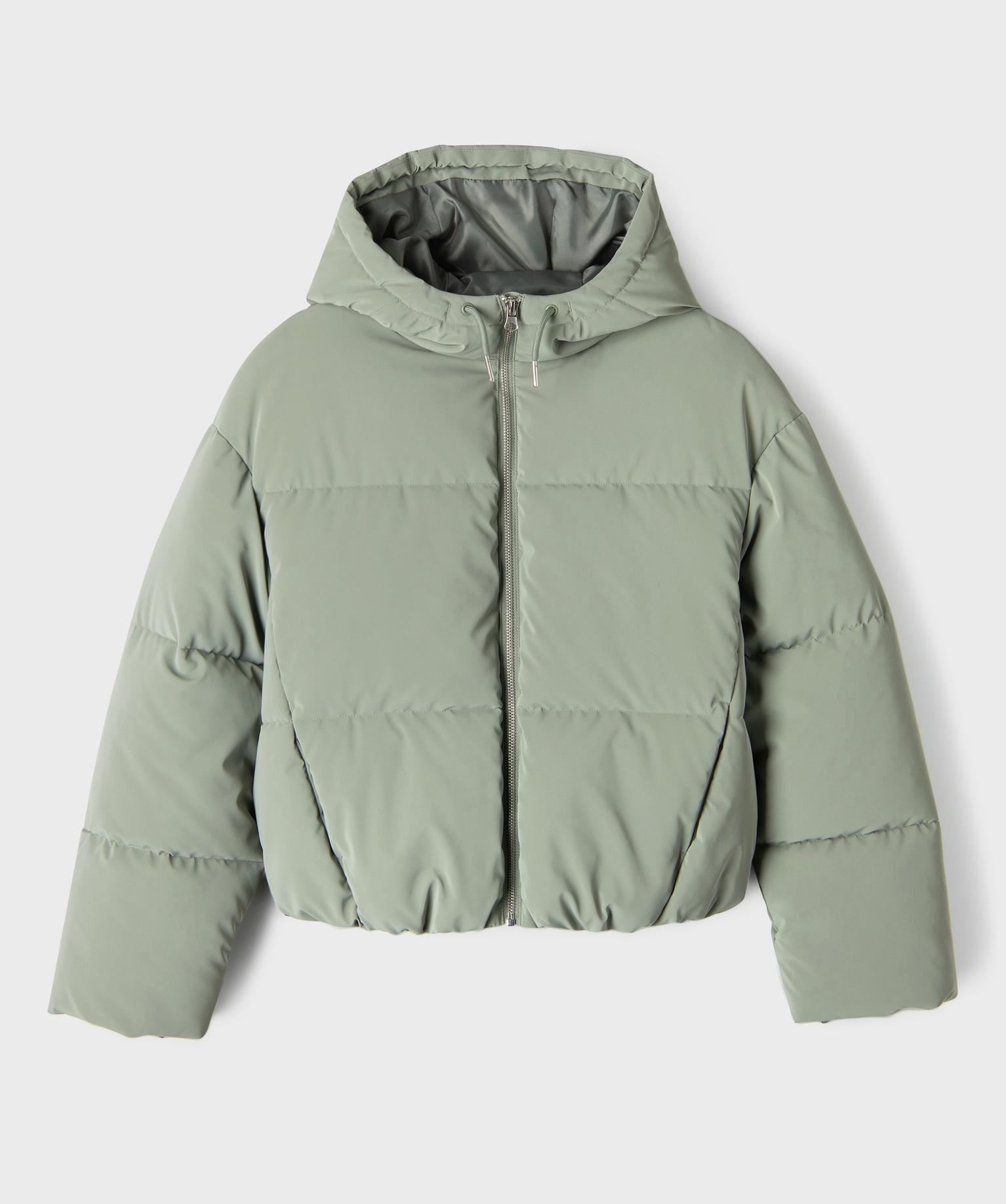 parka courte a capuche en matiere deperlante finition mate fille vert