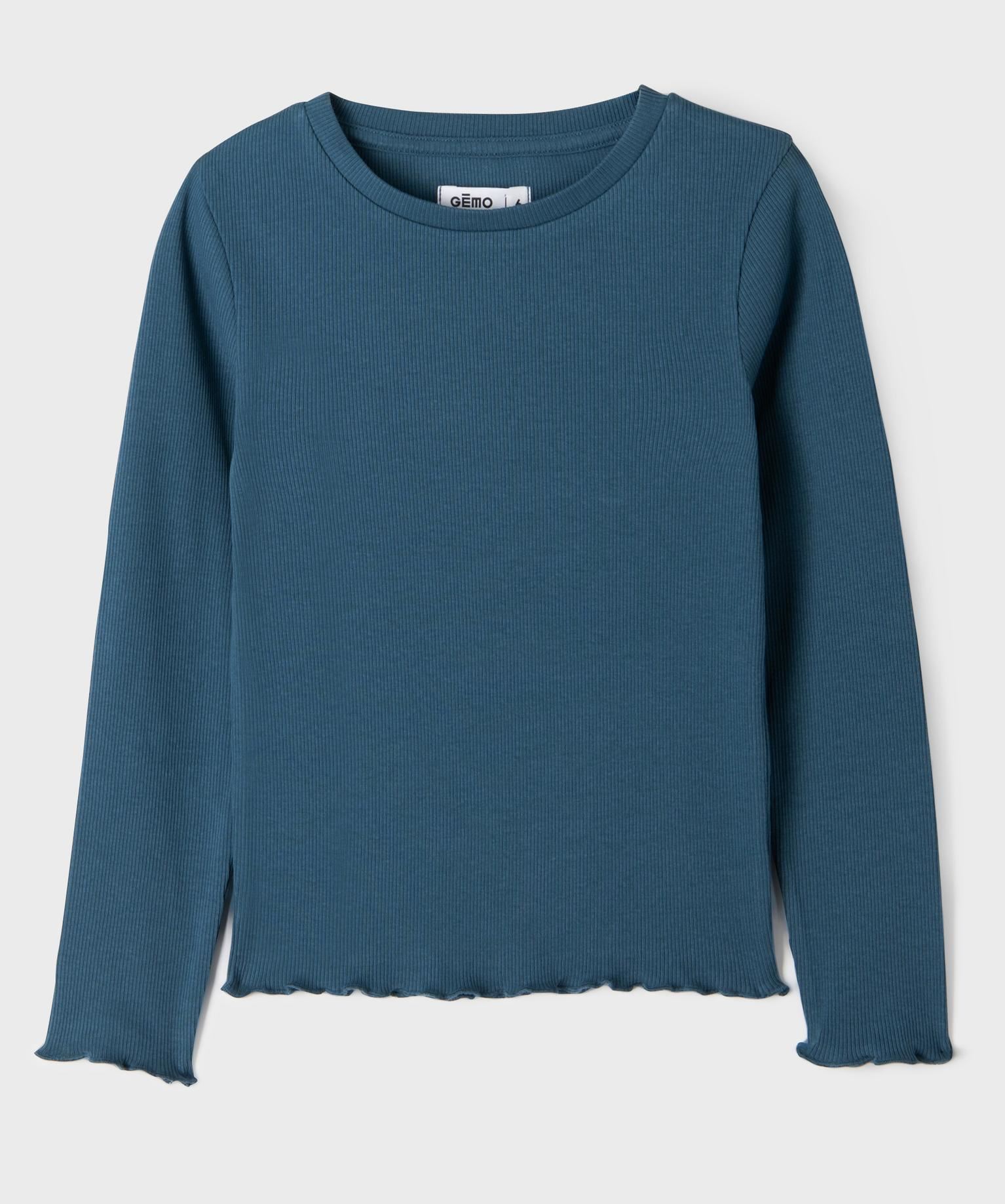 tee-shirt manches longues en maille cotelee fille bleu standard tee-shirts
