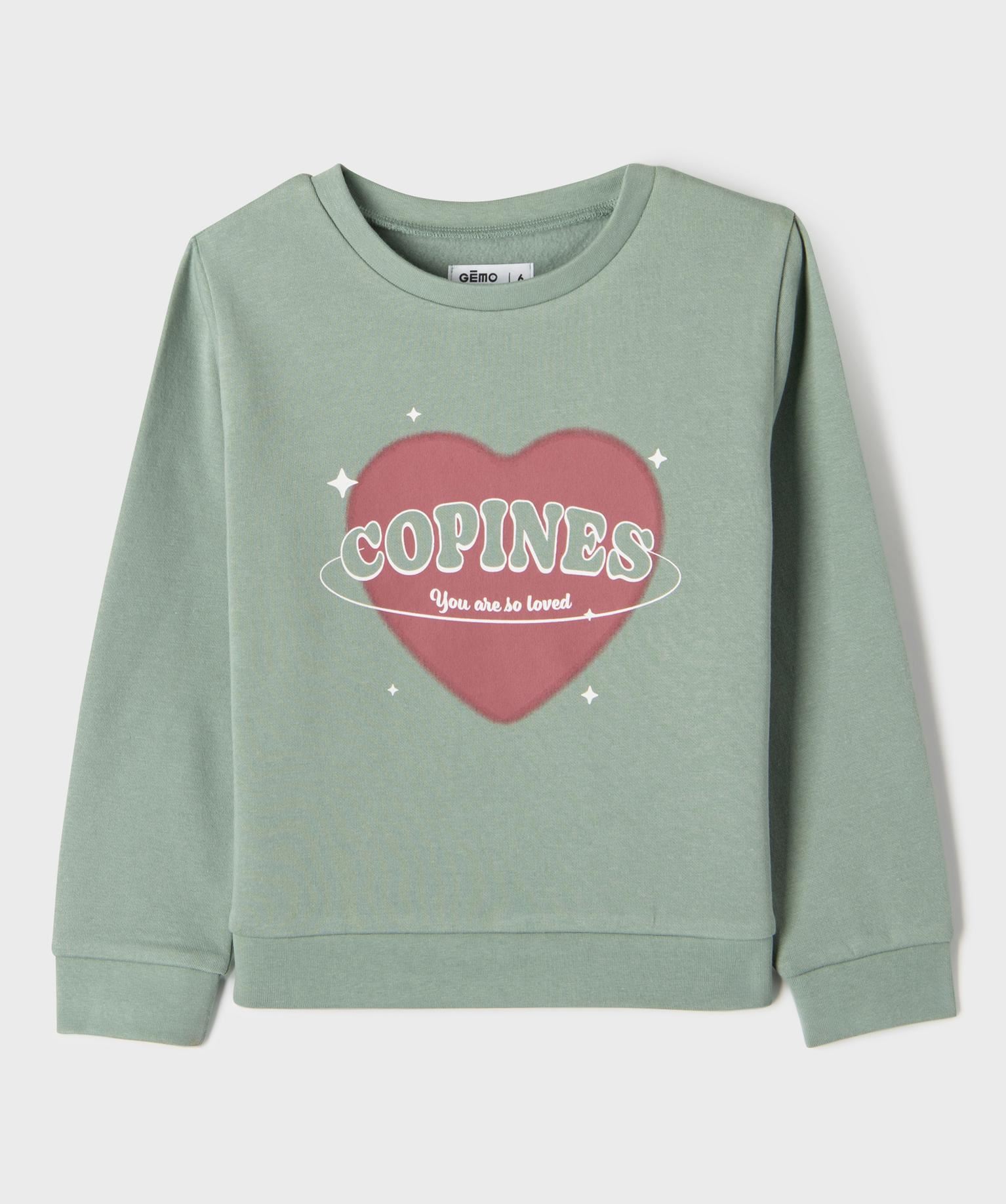 sweat a motif avec interieur molletonne fille vert sweats