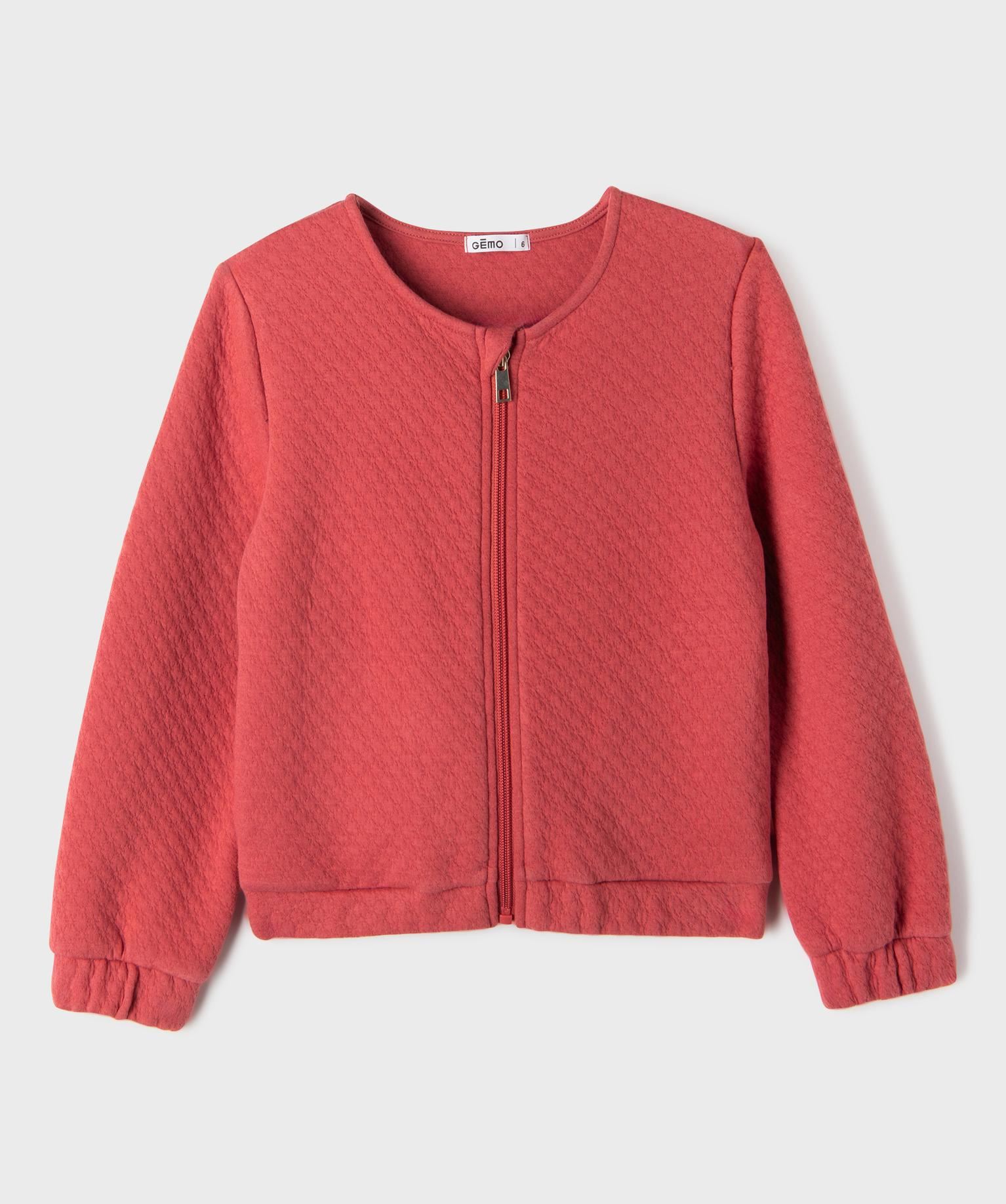 sweat zippe en maille fantaisie fille rose sweats
