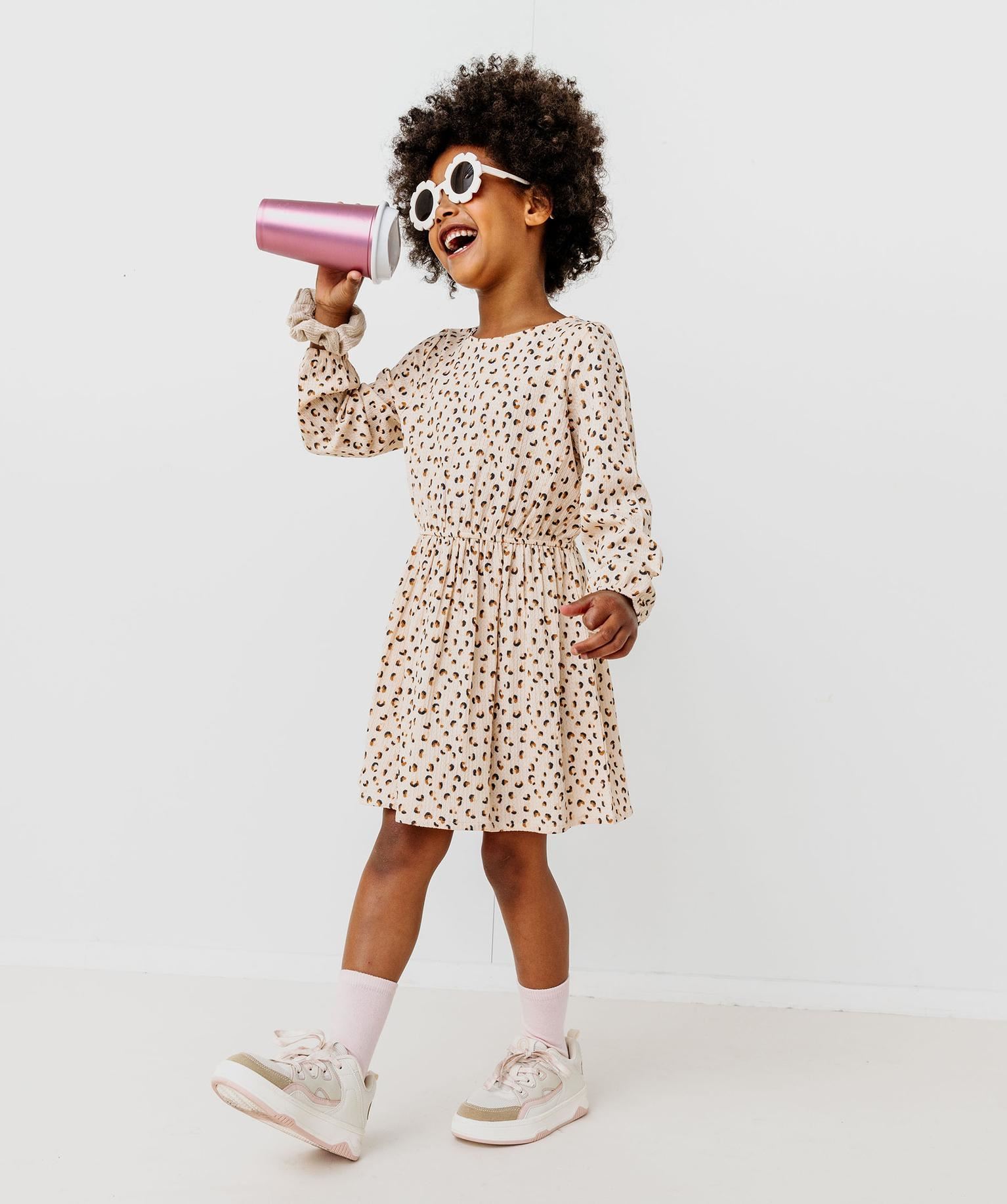 robe manches longues en maille extensible imprime fille beige