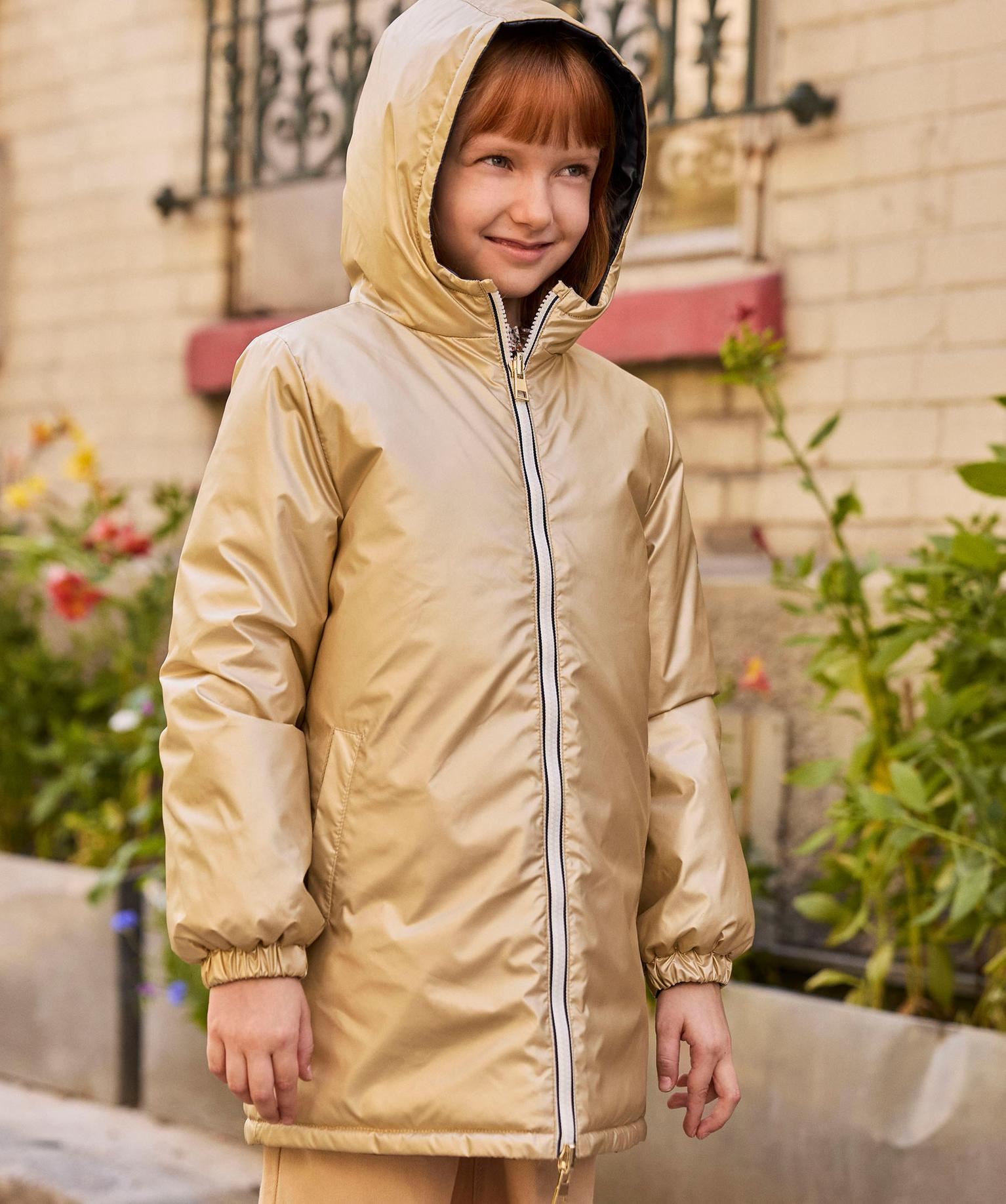 manteau impermeable a capuche reversible fille - lulucastagnette bleu
