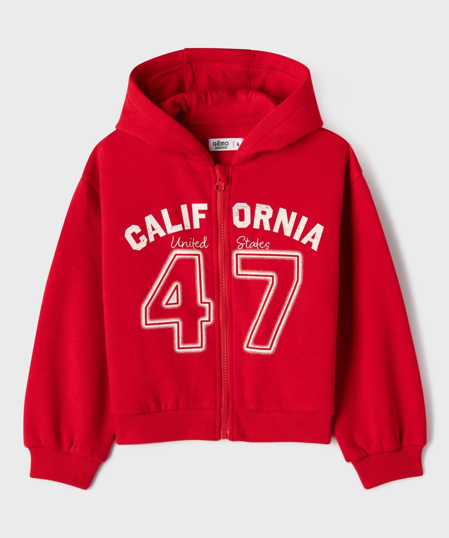 sweat zippe a capuche avec inscription fille rouge standard sweats