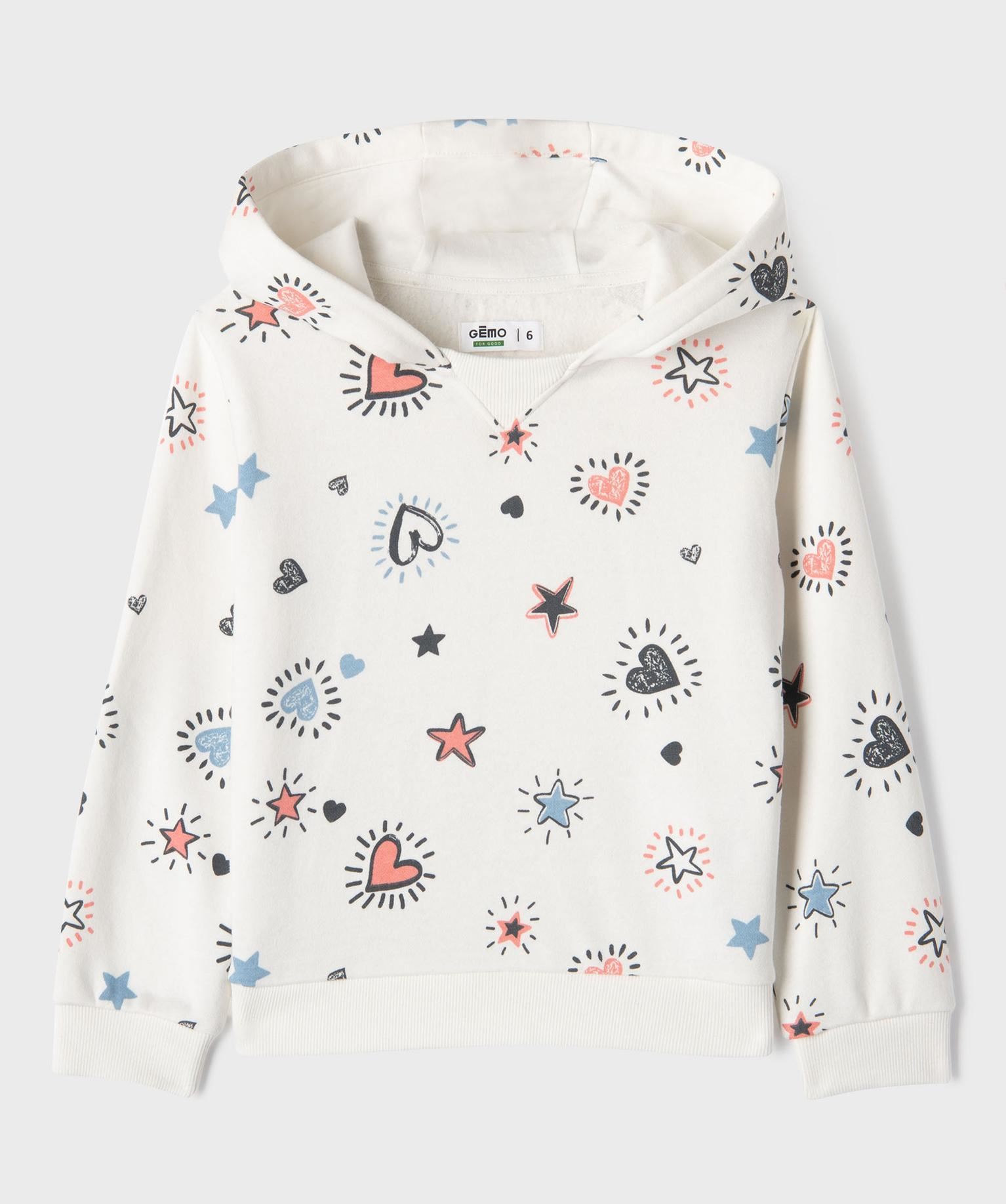 sweat a capuche imprime enfilage facile fille beige sweats