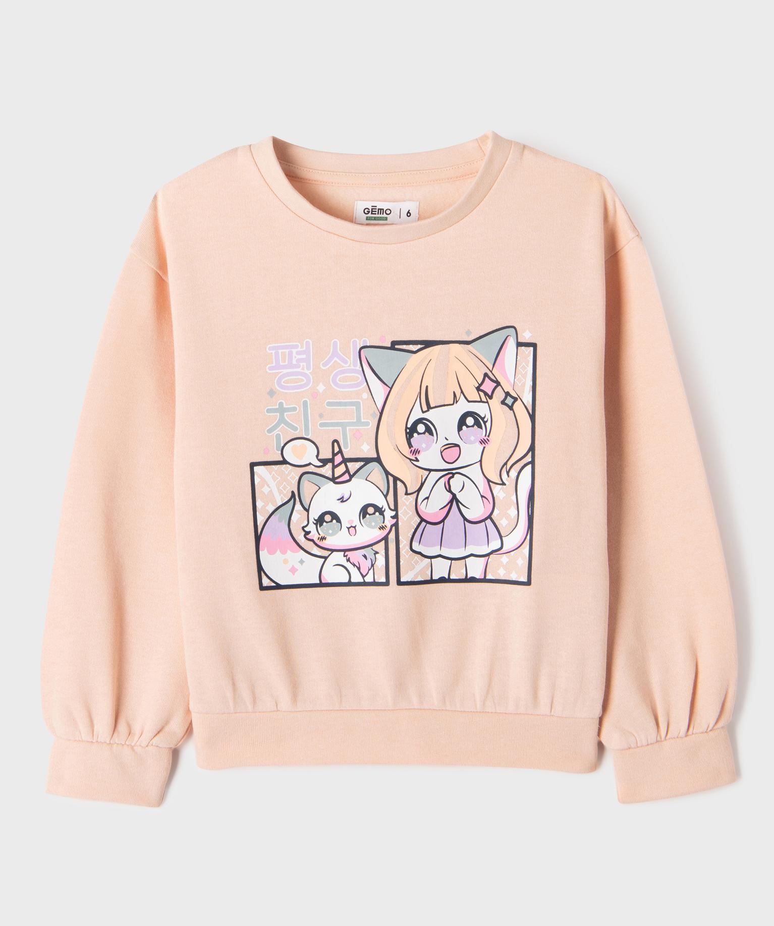 sweat blousant en molleton doux imprime fille rose standard sweats