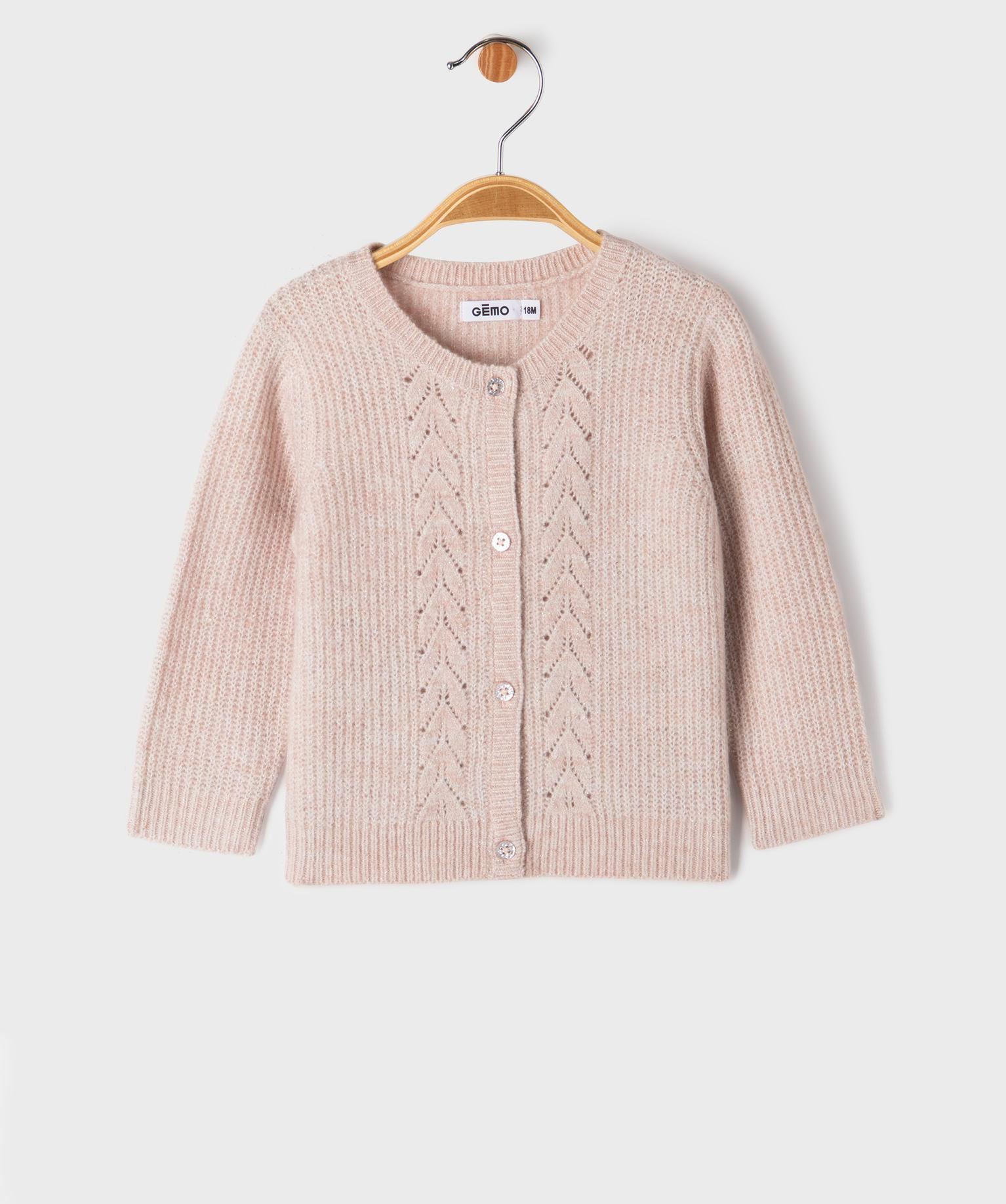 gilet en maille fantaisie avec fil metallise bebe fille rose standard