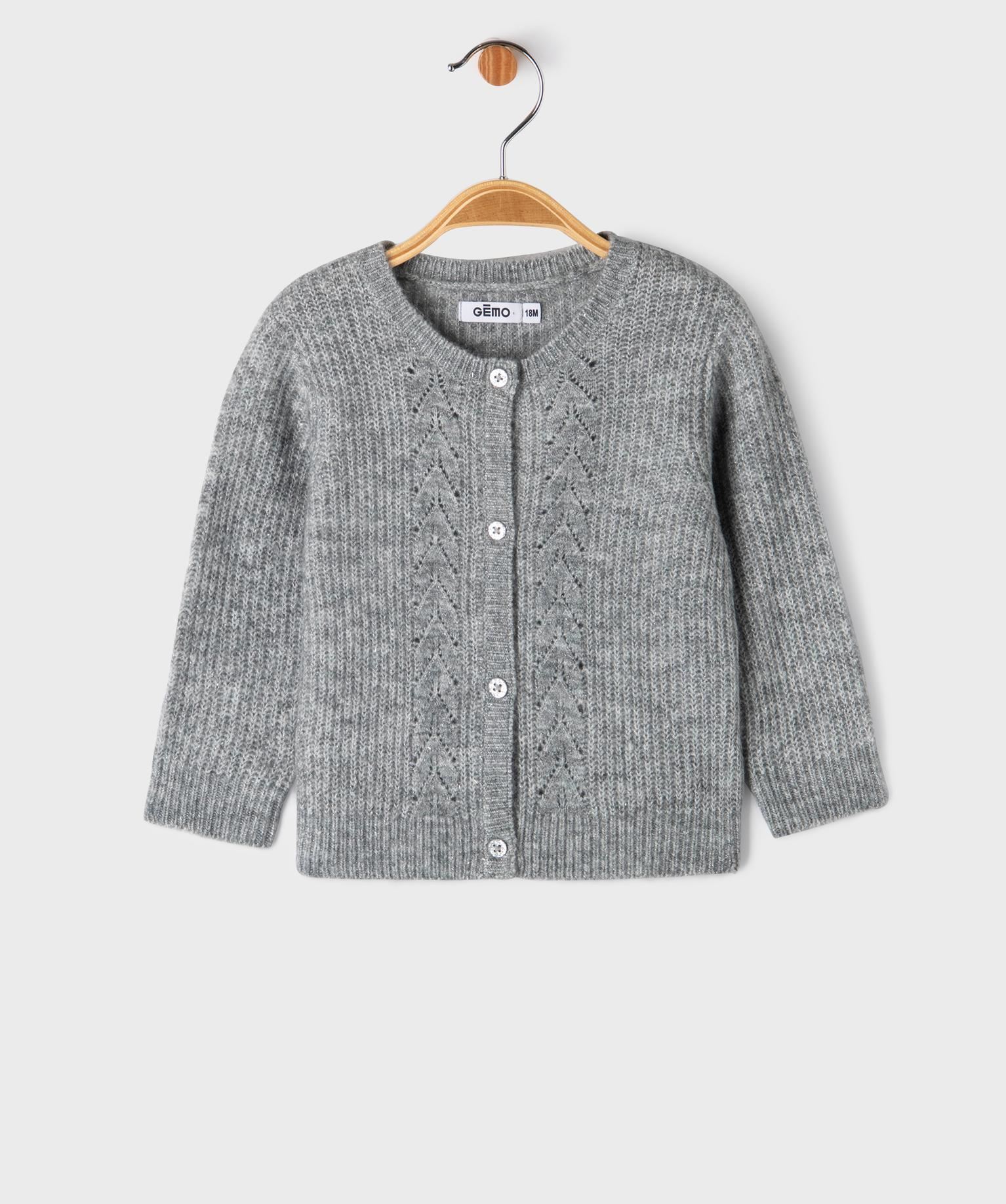 gilet en maille fantaisie avec fil metallise bebe fille gris standard