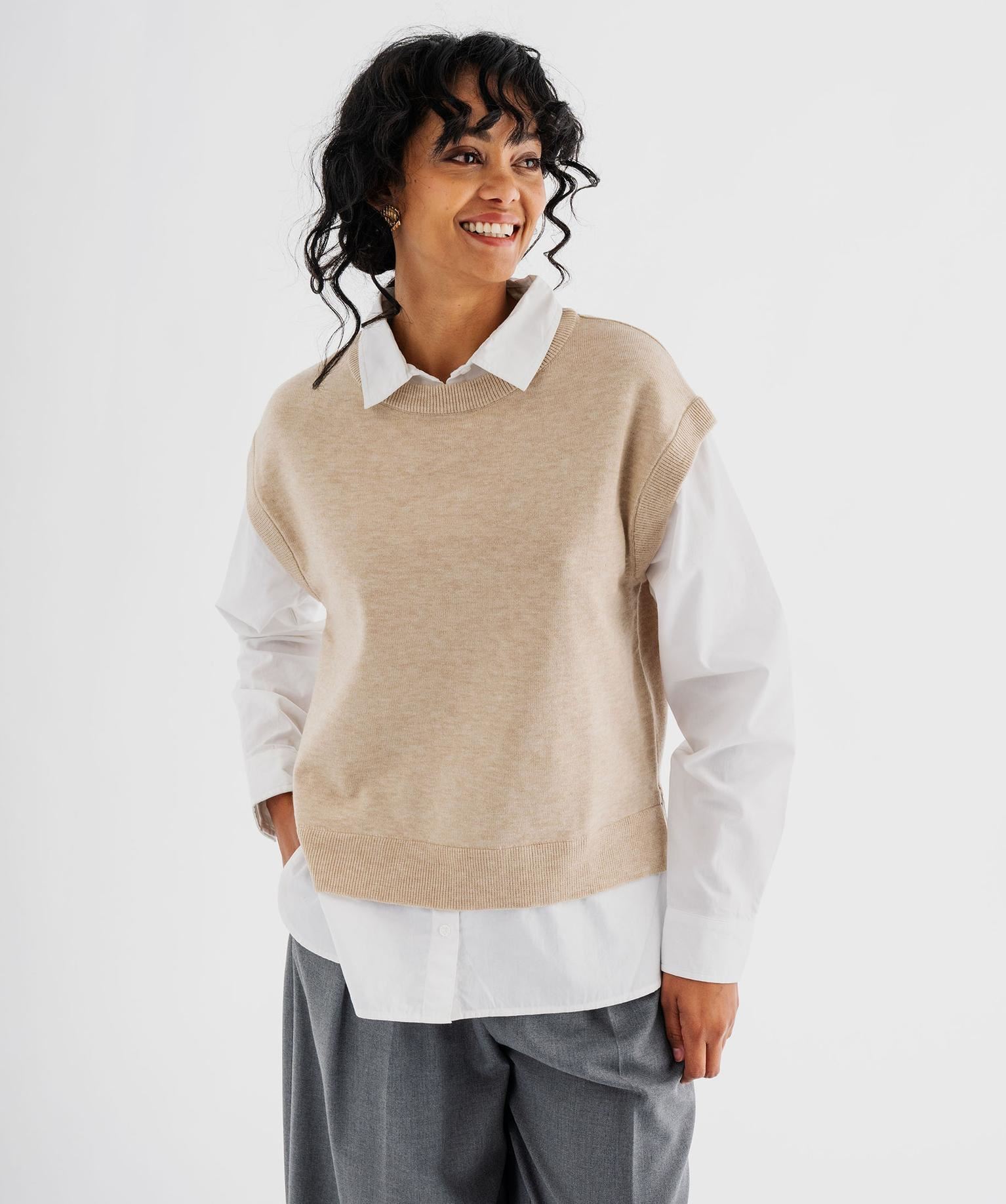 pull sans manches et chemise 2 en 1 femme beige standard pulls