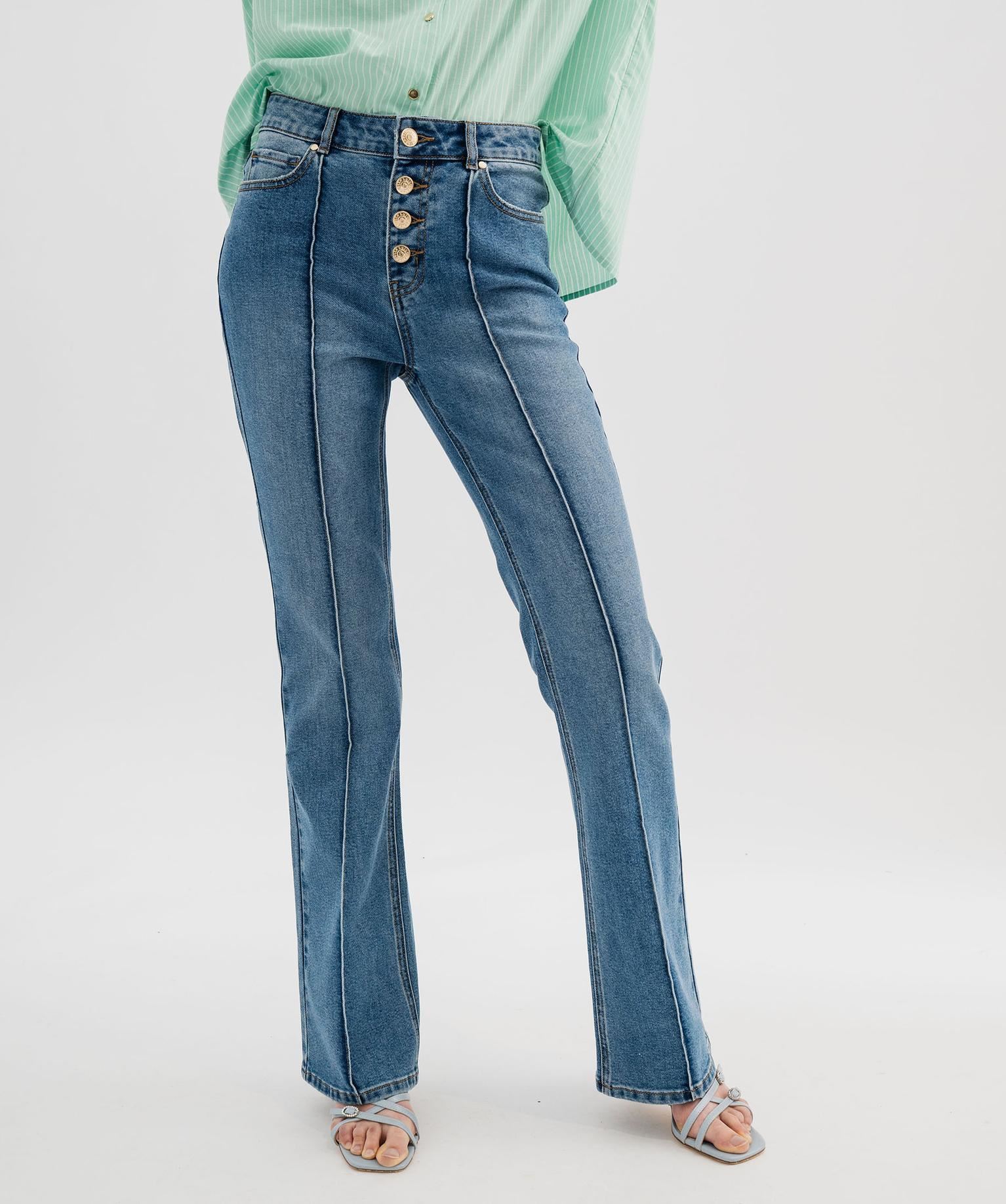 jean flare taille normale en denim stretch a plis femme lulucastagnette bleu