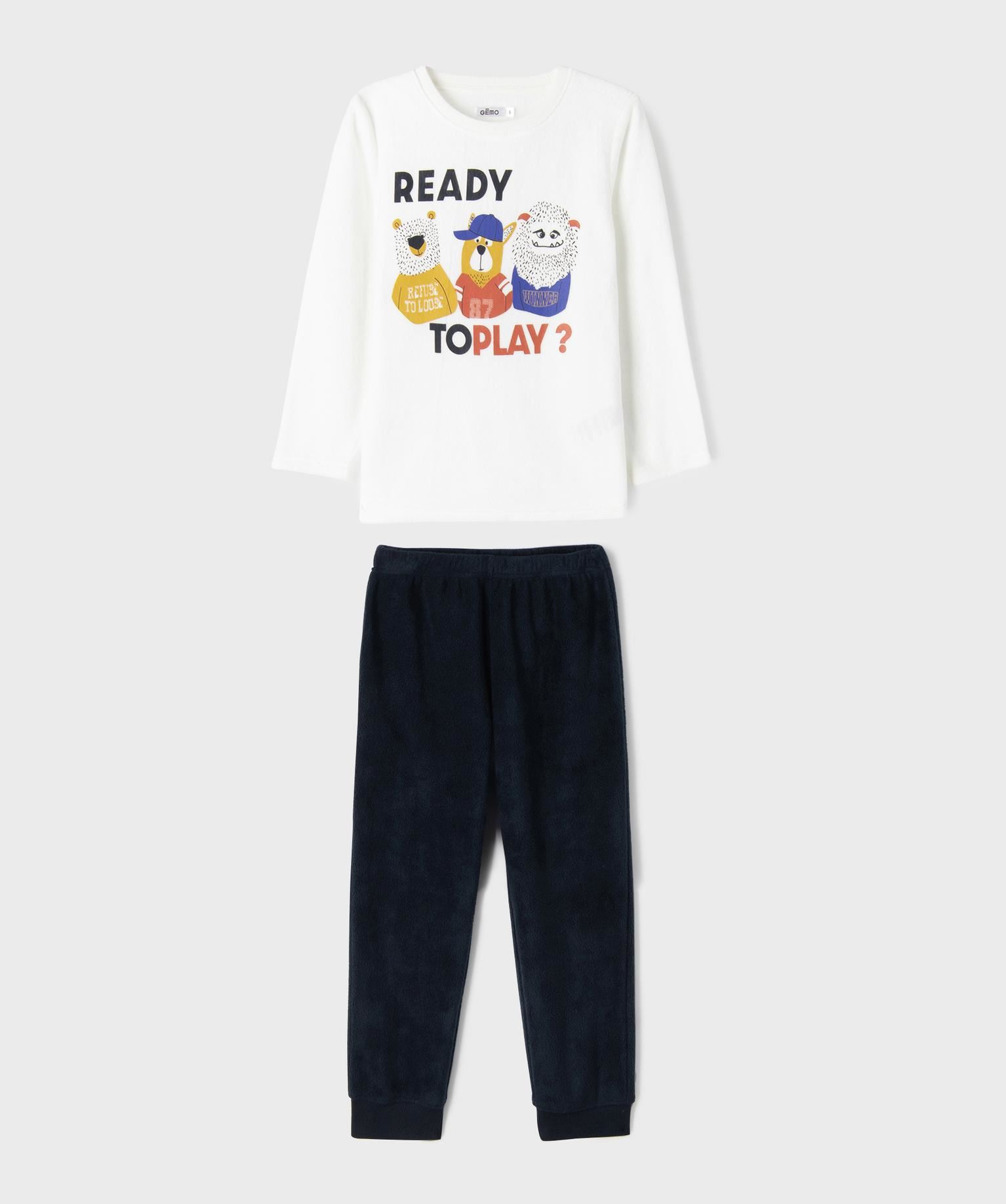 pyjama en maille polaire bicolore avec motif animaux garcon blanc  bleu