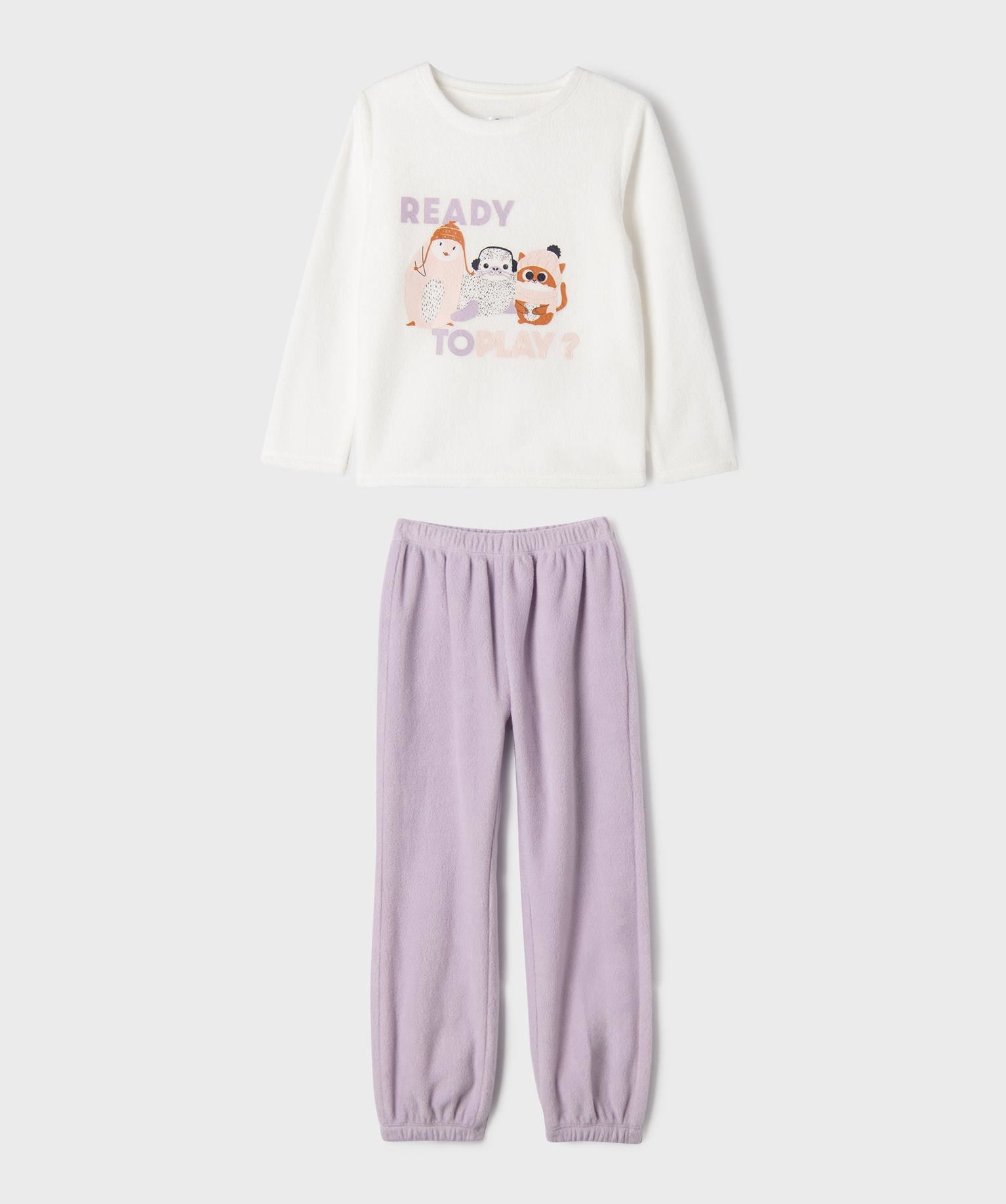 pyjama en maille polaire avec motifs animaux fille blanc