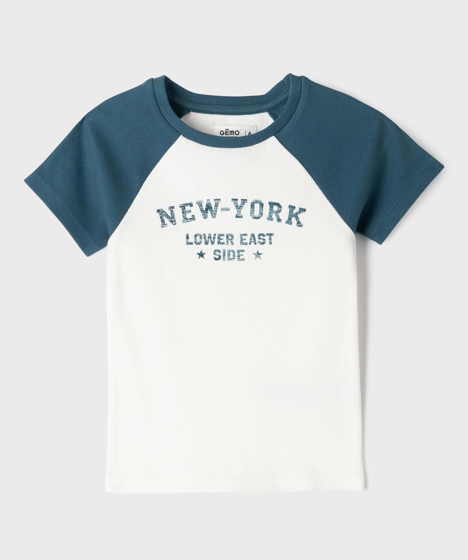 tee-shirt bicolore en maille cotelee fille bleu standard tee-shirts
