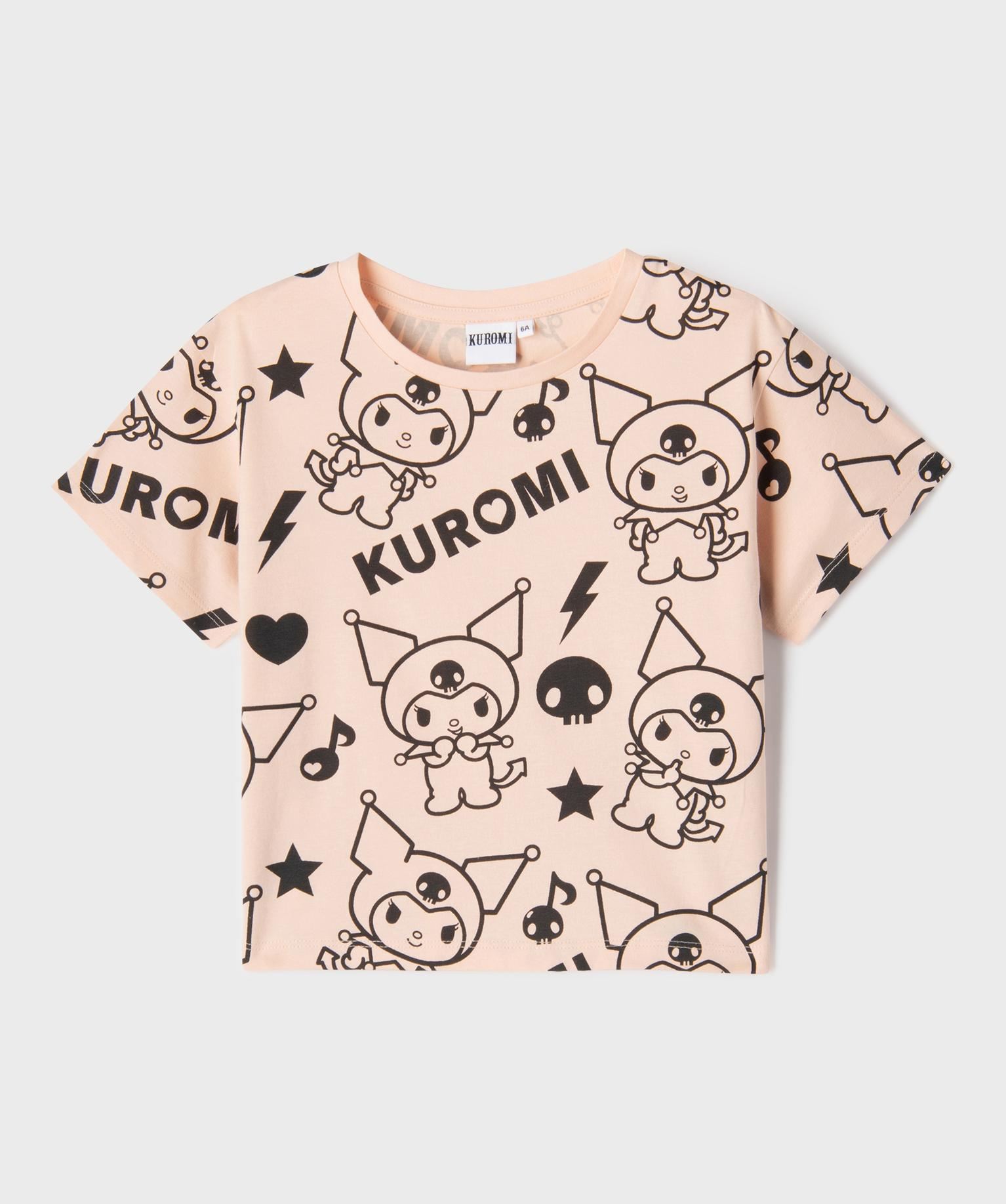 tee-shirt manches courtes imprime coupe oversize fille - kuromi rose standard tee-shirts