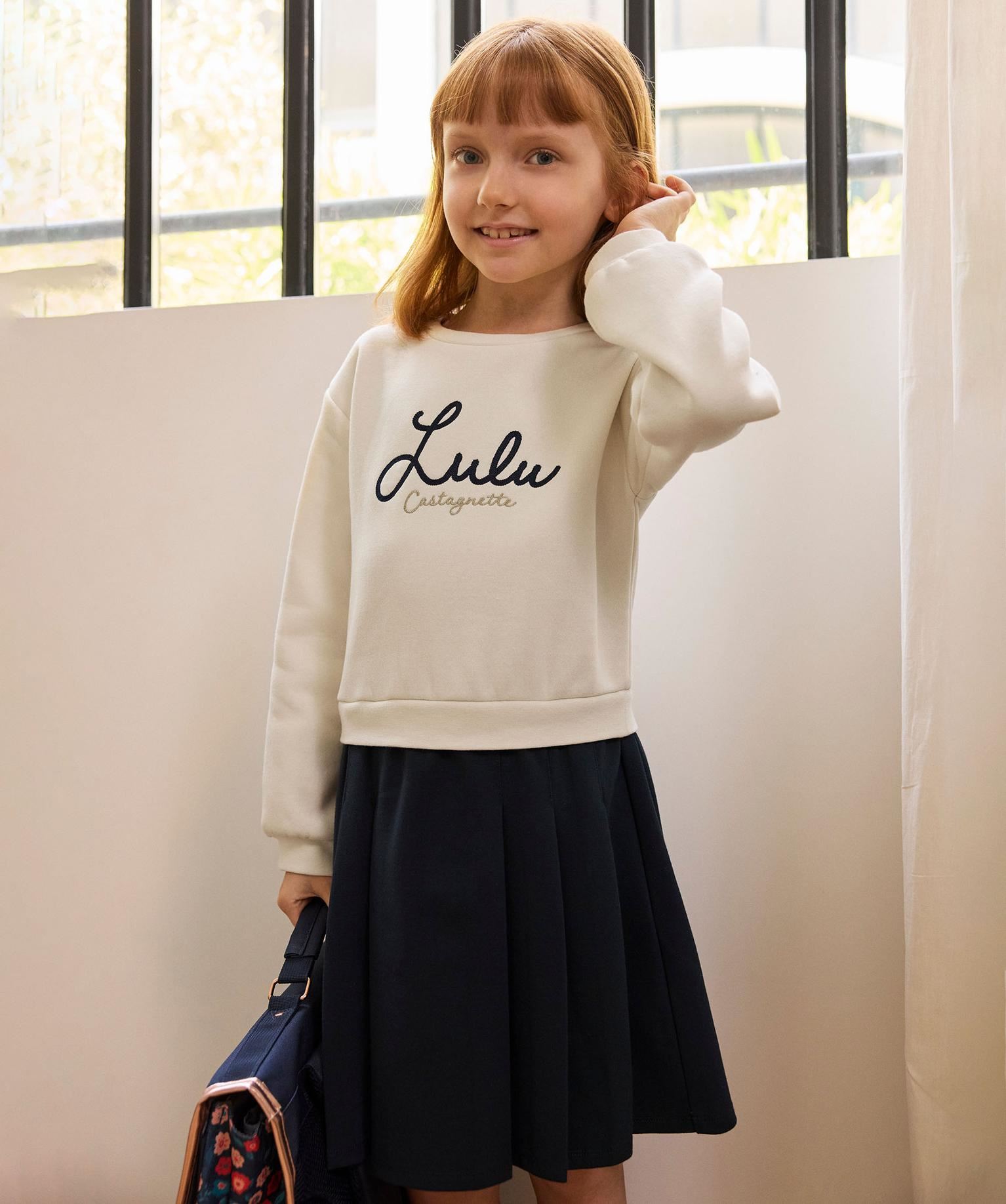 robe bicolore avec inscription brodee fille - lulucastagnette beige