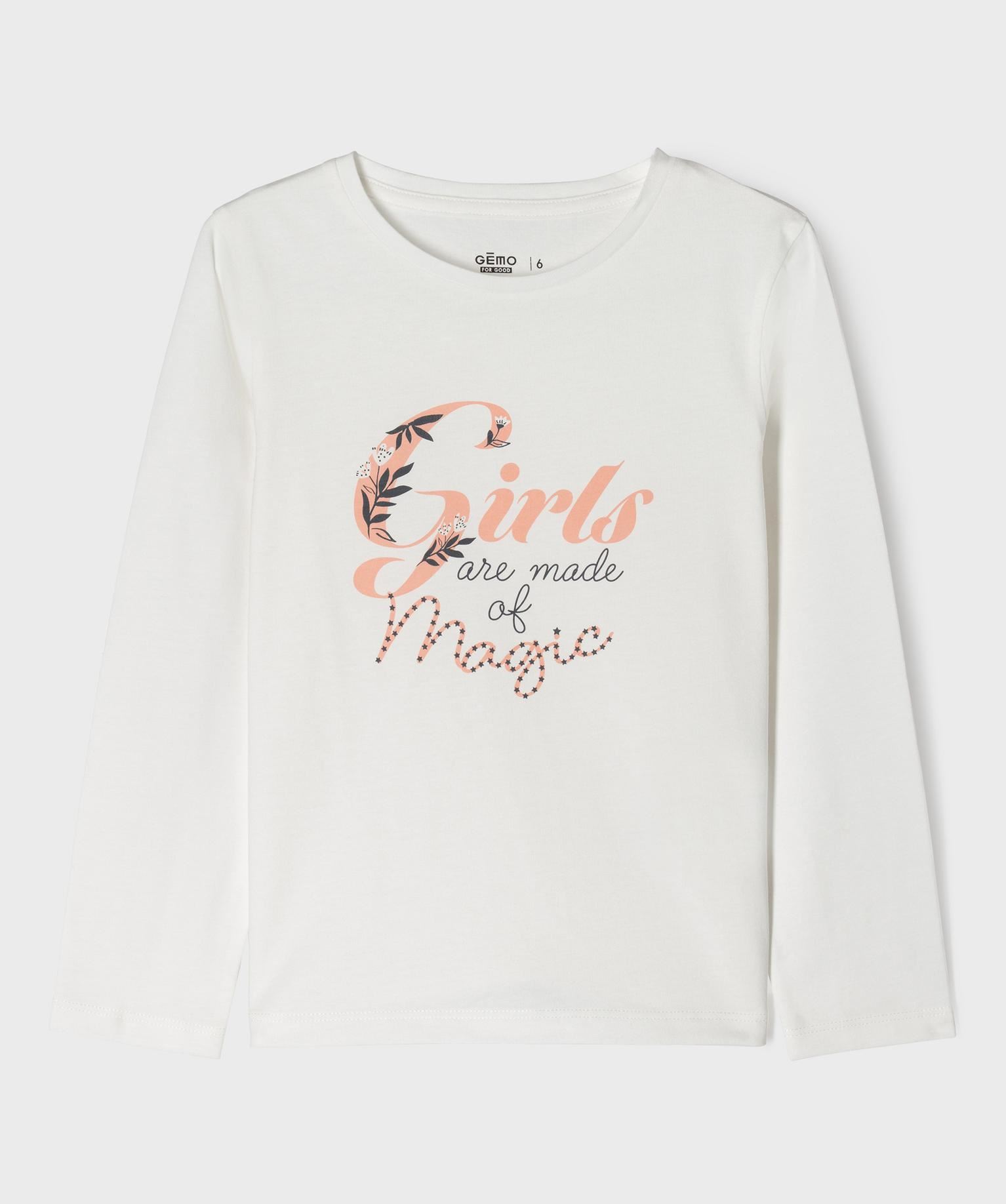 tee-shirt manches longues avec motif devant fille beige