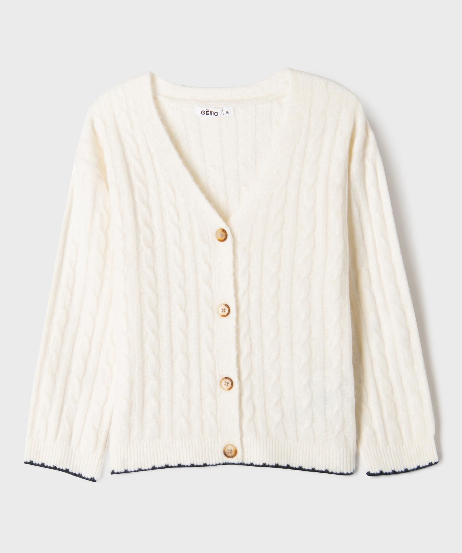 gilet a col v en maille torsadee fille beige