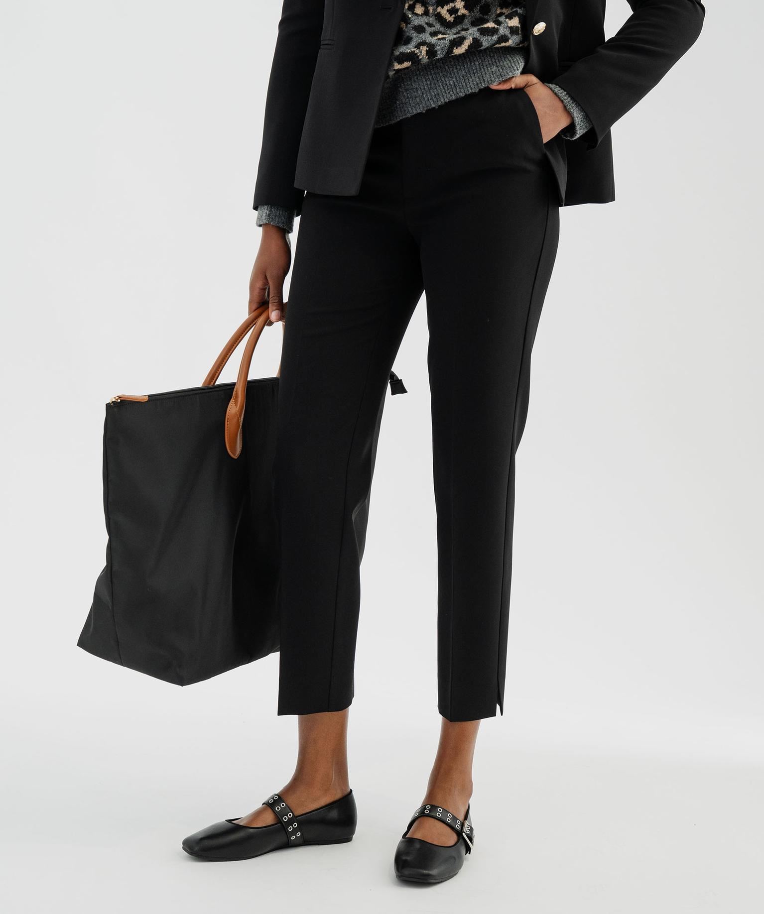 pantalon de tailleur 910e coupe ajustee a fentes chevilles femme noir standard pantalons
