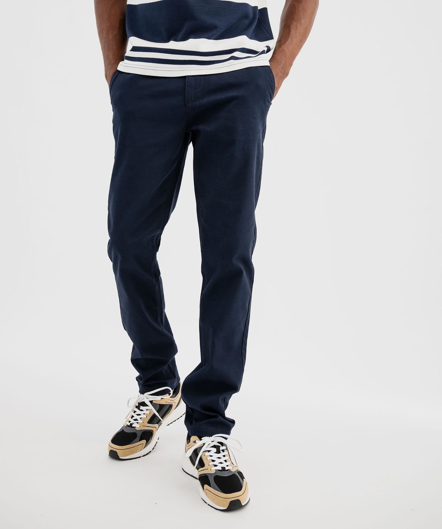pantalon chino en coton stretch avec ceinture tressee homme bleu