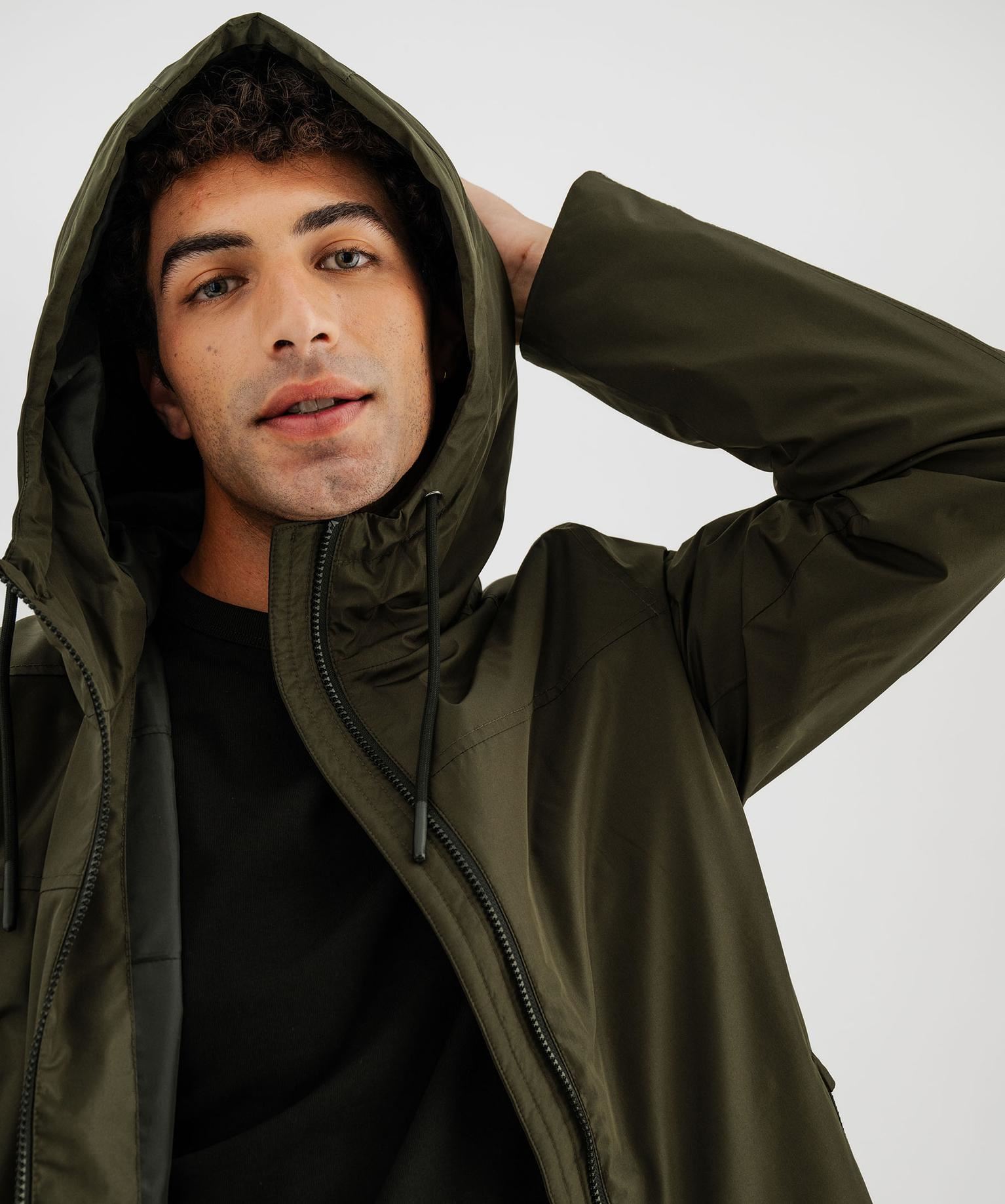 blouson impermeable a capuche homme kaki fonce blousons