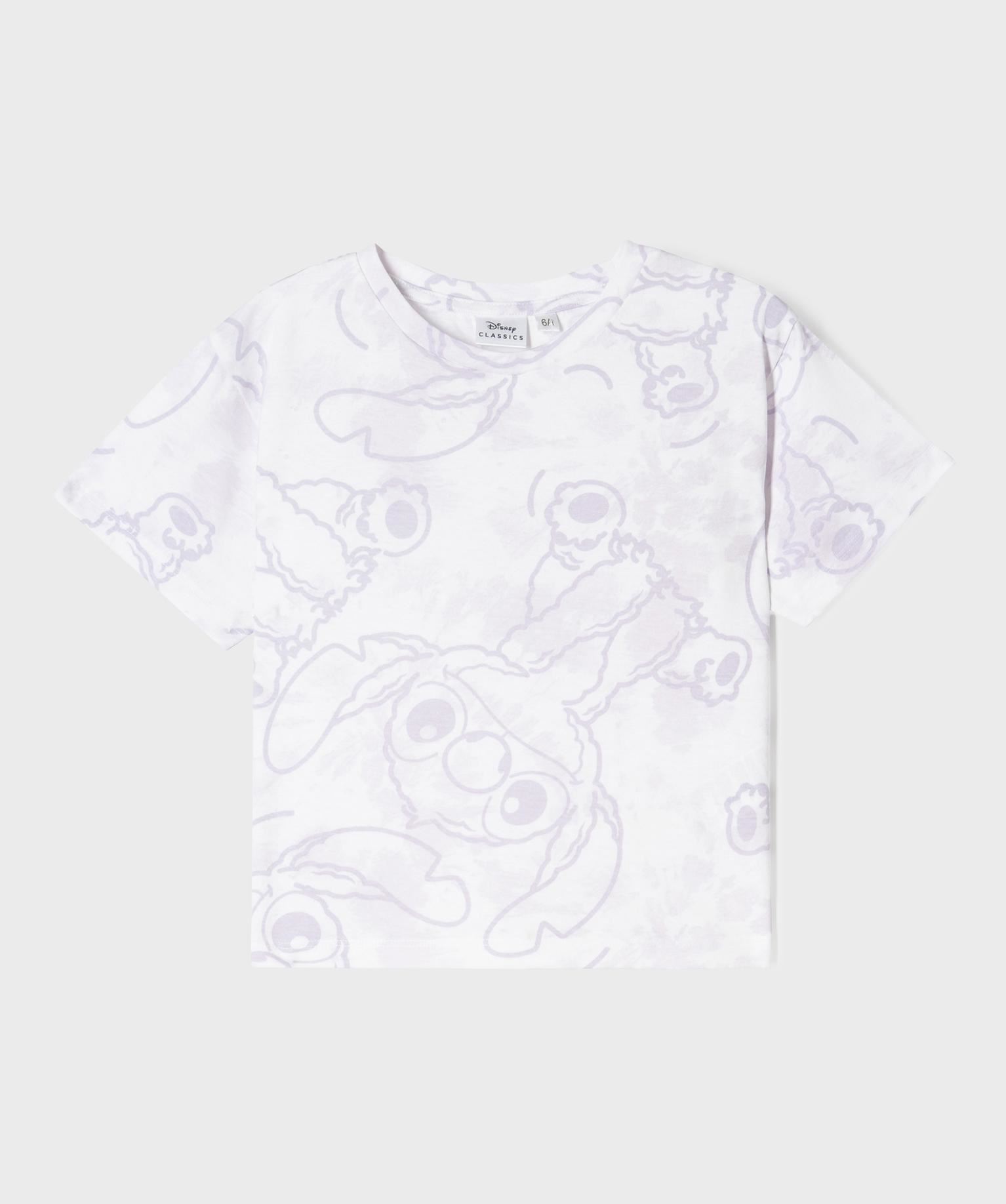 tee-shirt manches courtes coupe courte imprime fille - stitch violet standard