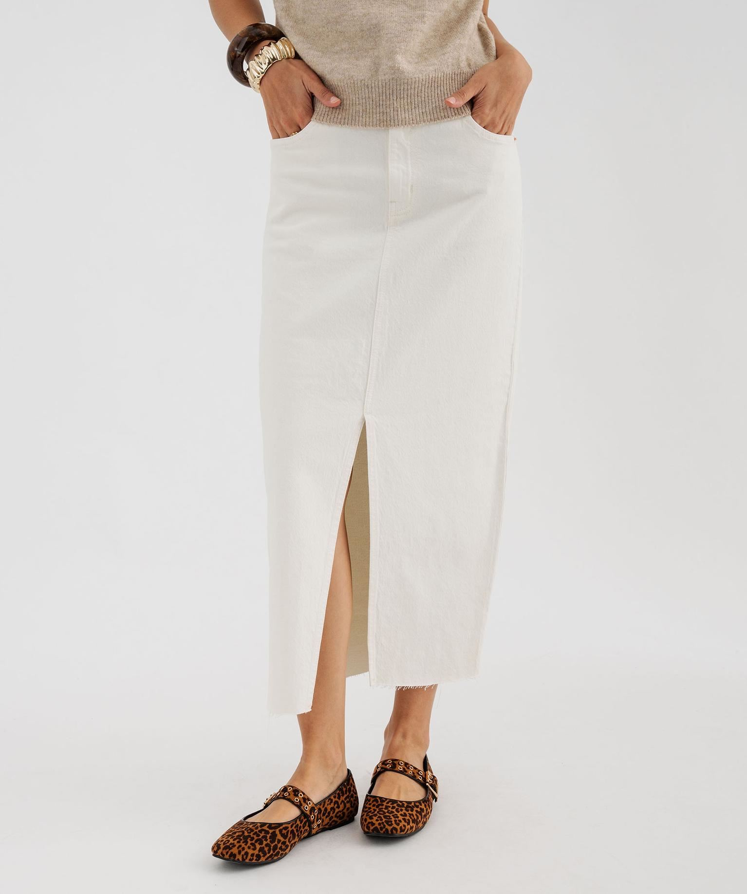 jupe en jean longue fendue extensible femme blanc chine