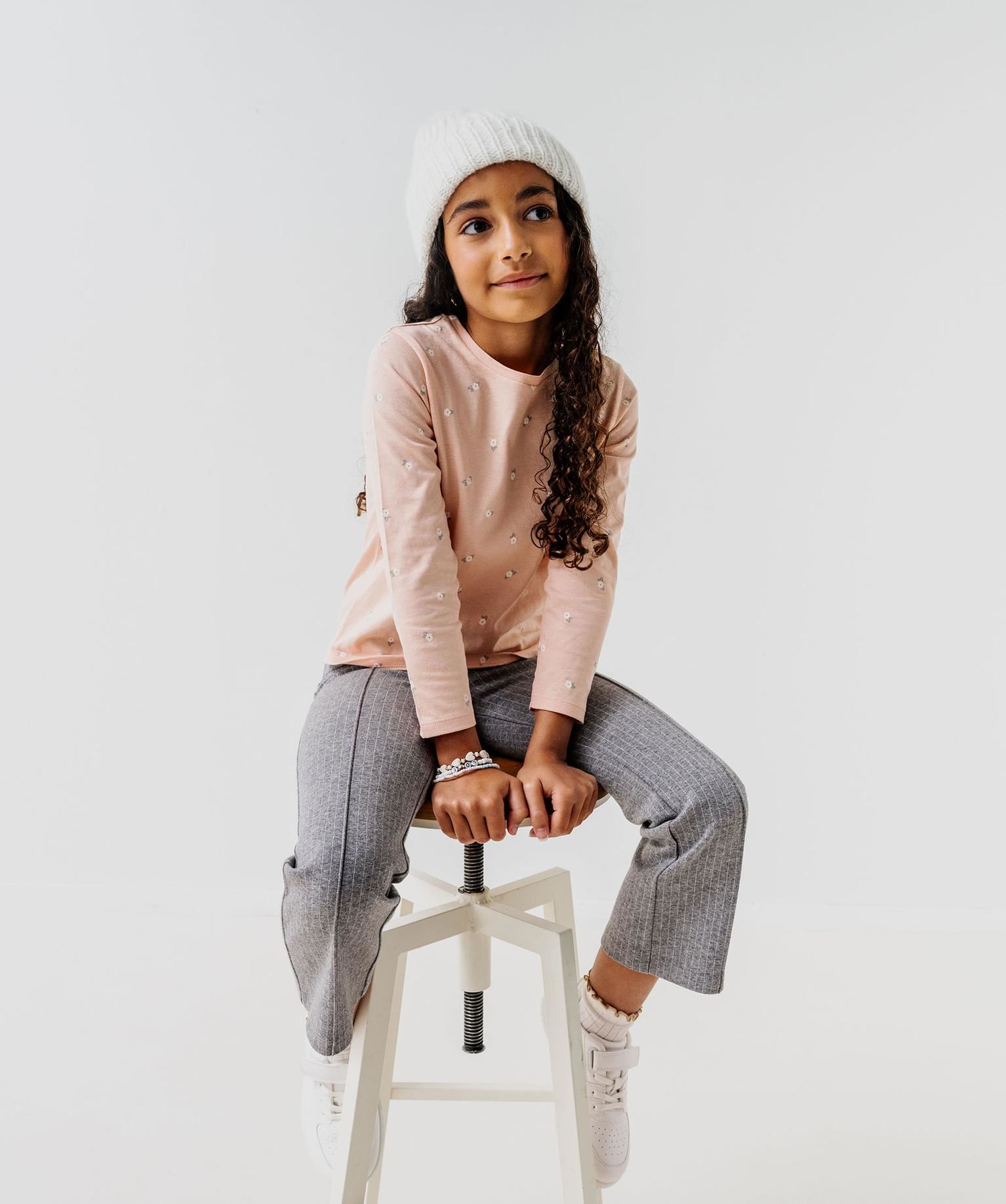 pantalon raye en maille coupe flare fille gris standard pantalons