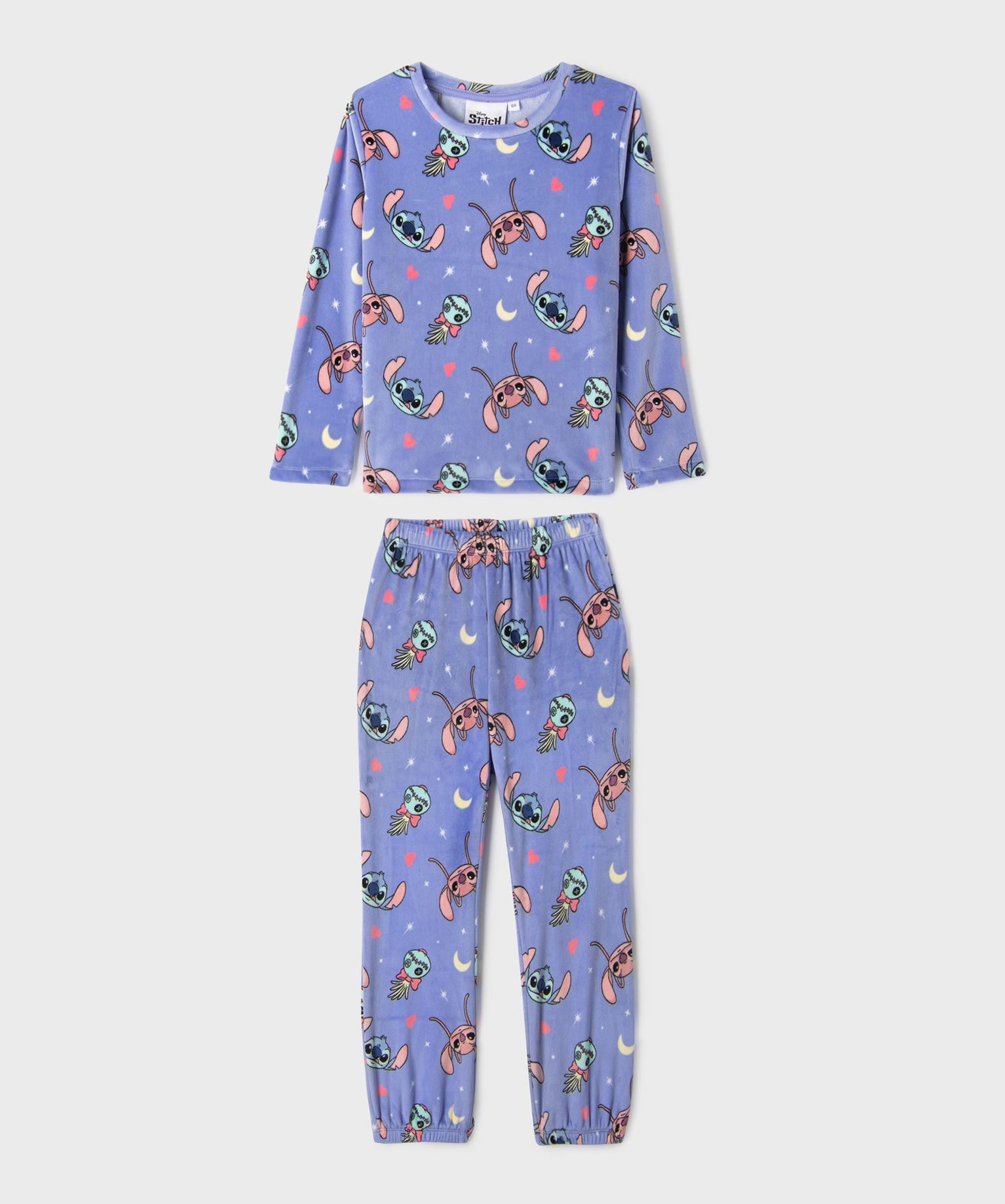 pyjama en velours doux imprime fille - stitch violet