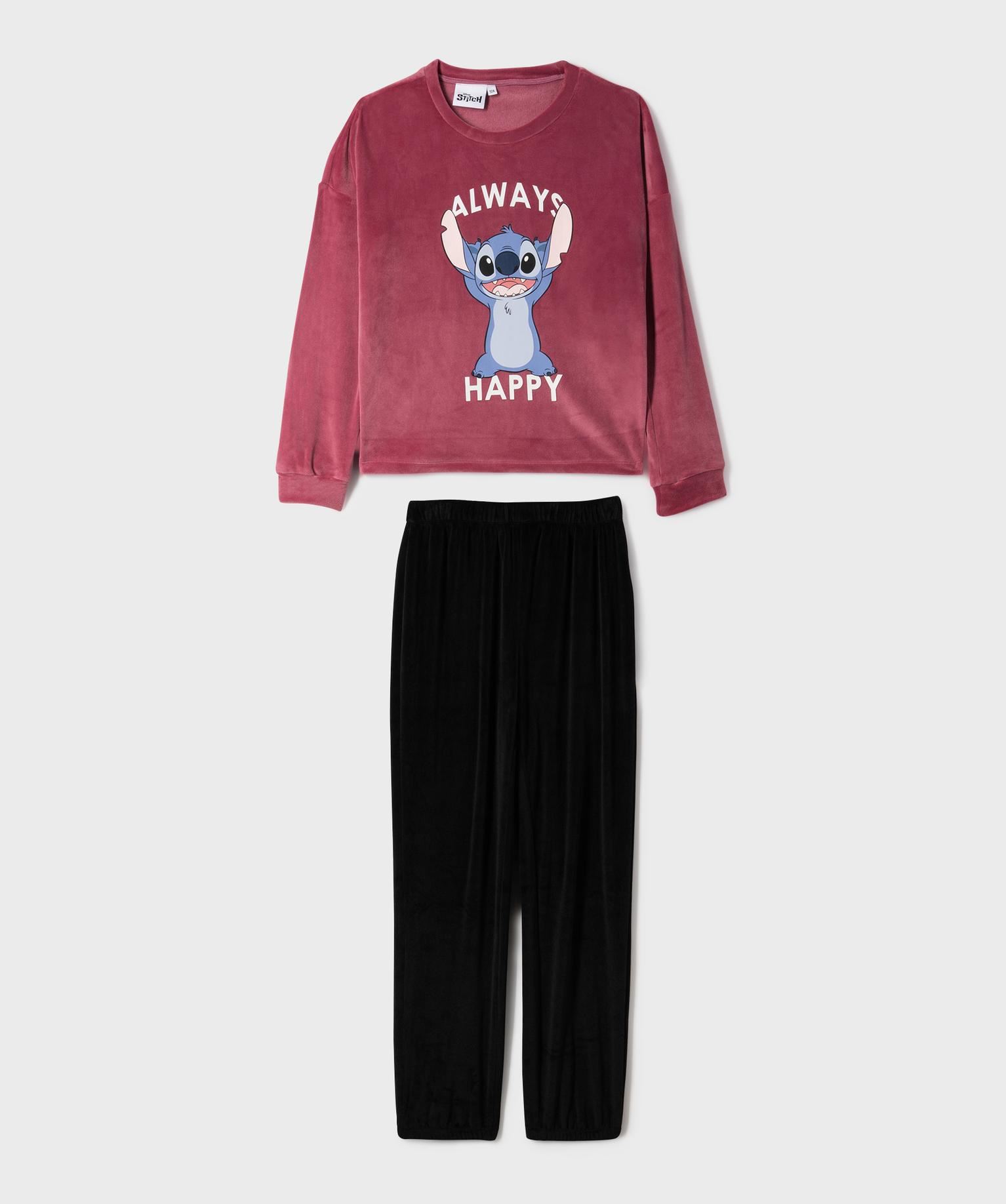 pyjama 2 pieces en velours chaud imprime fille - stitch rose standard
