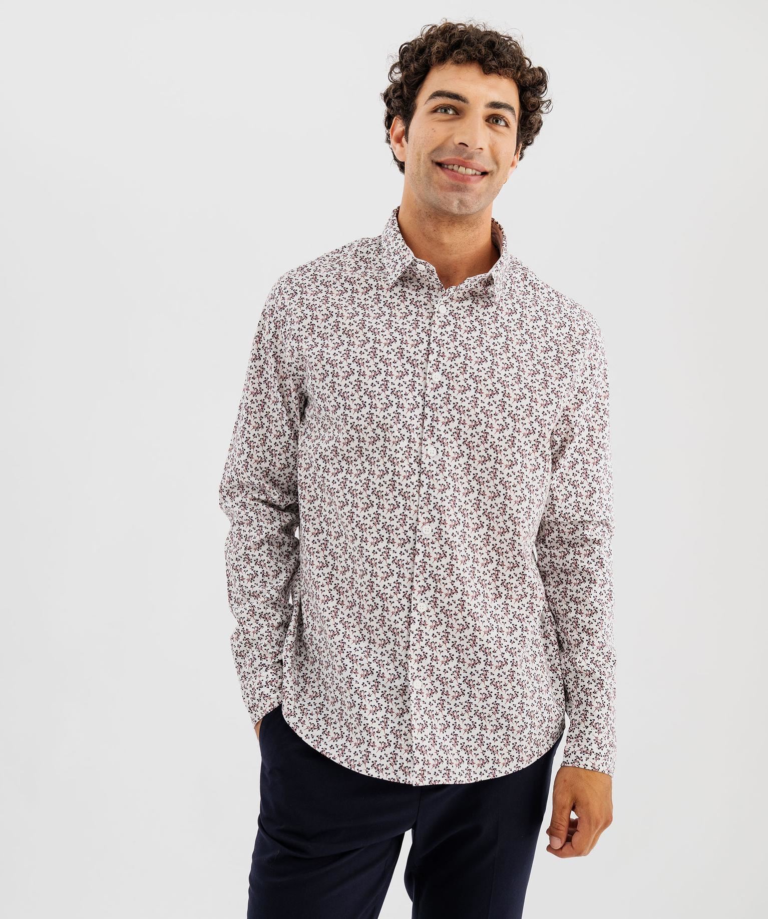 chemise en coton a motifs fleuris homme blanc chemise manches longues