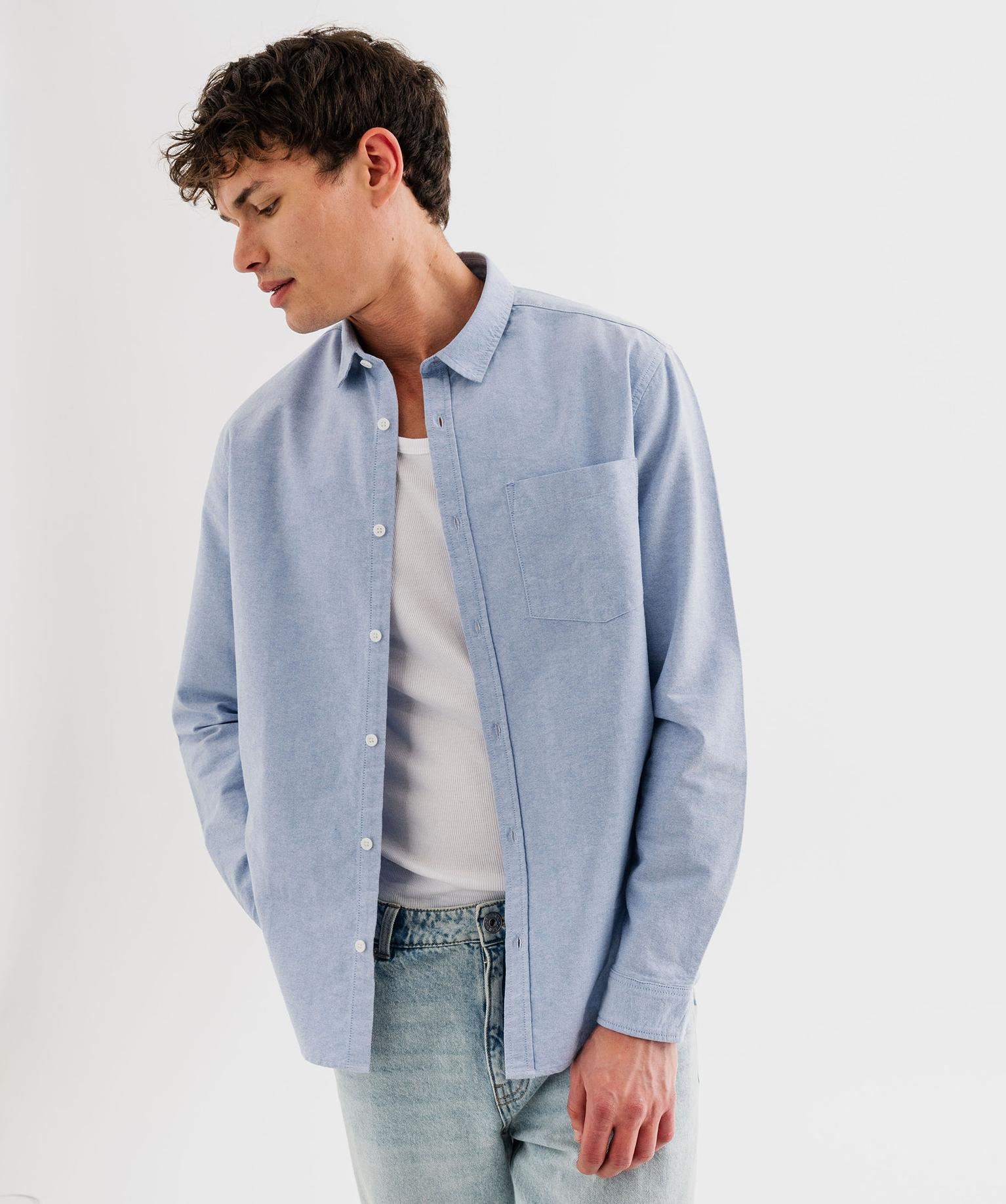 chemise manches longues en chambray 100 coton homme bleu chemise manches longues