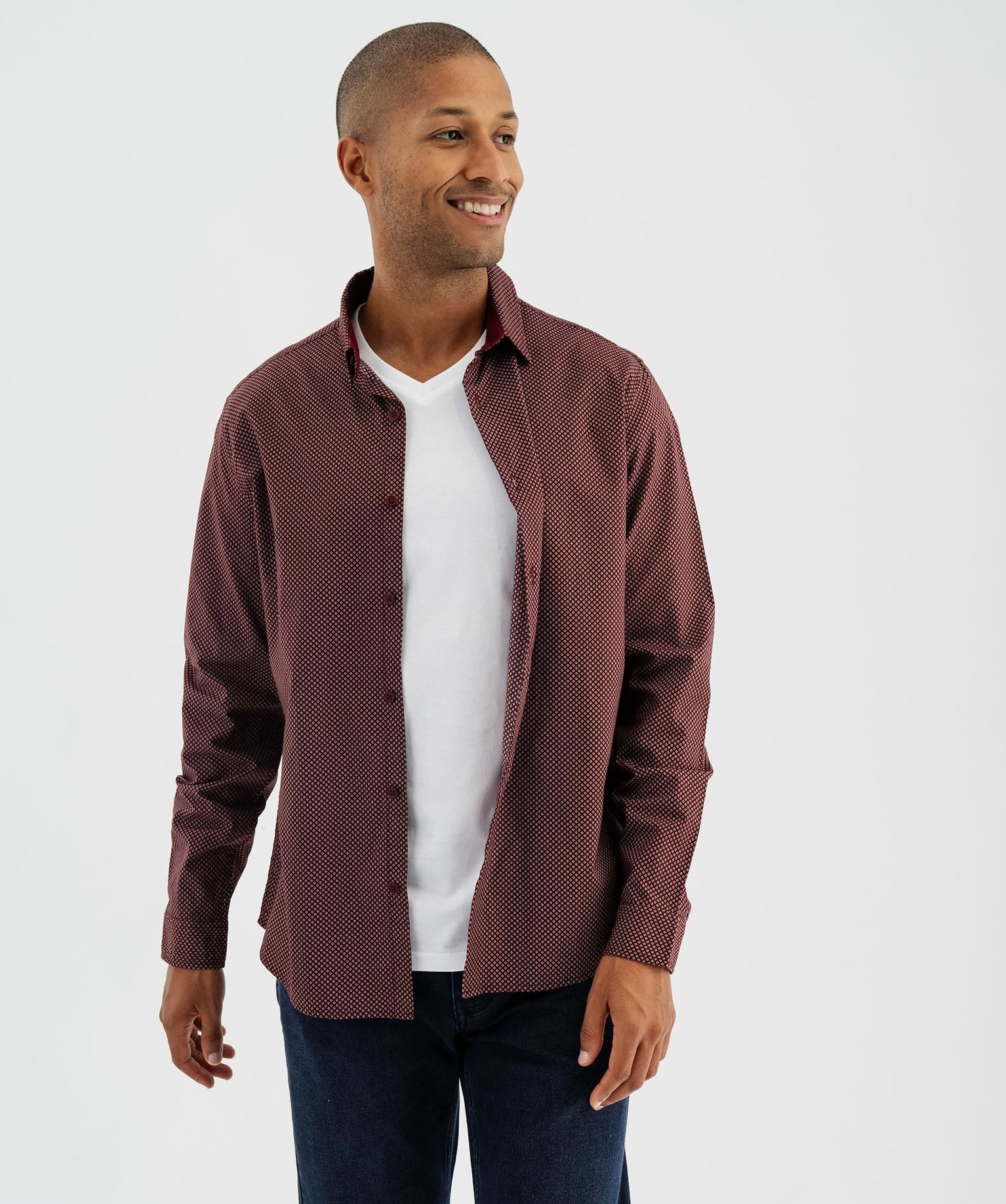 chemise manches longues a micro-motifs homme rouge chemise manches longues