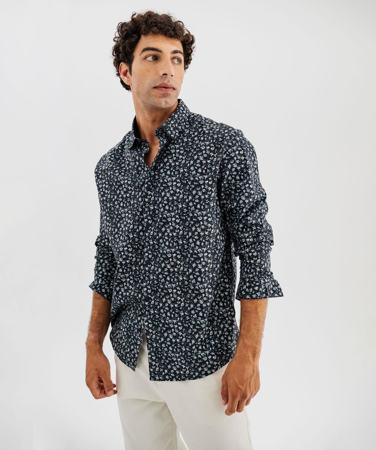chemise a motif feuillage homme noir chemise manches longues