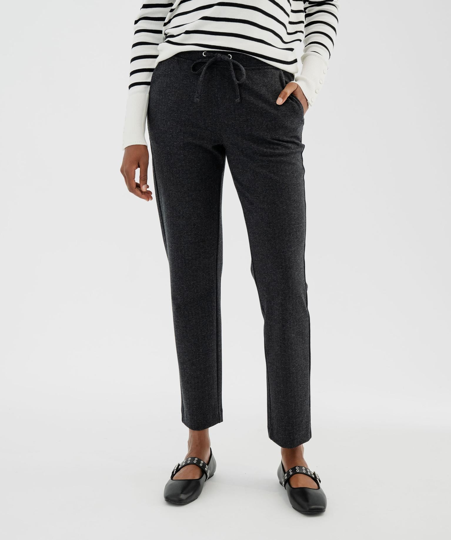 pantalon droit en maille extensible a chevrons femme pied de puce pantalons