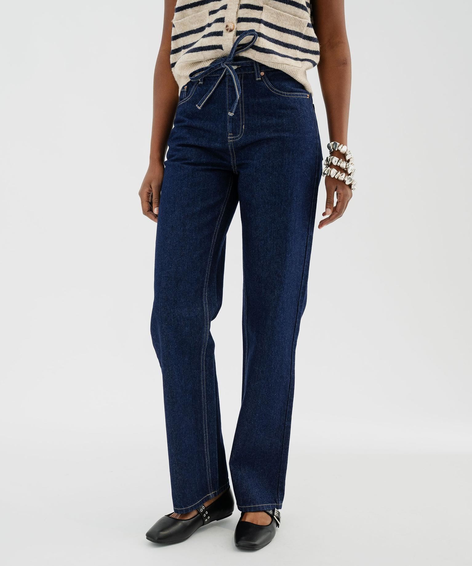 jean full lenght straight taille haute femme bleu standard