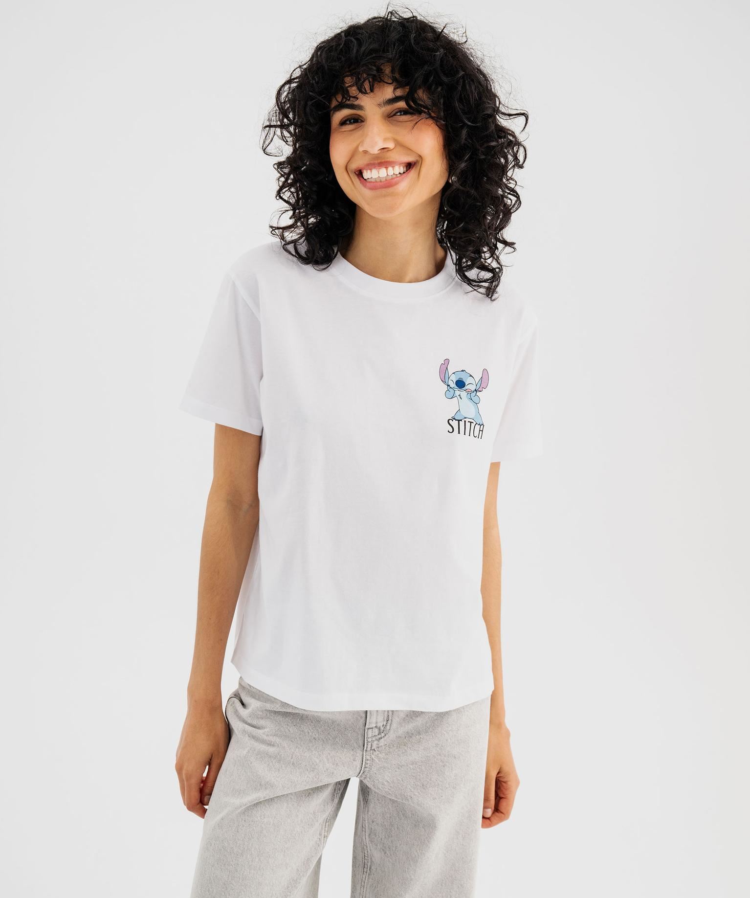 tee-shirt manches courtes imprime devant et dos femme - stitch blanc standard t-shirts manches courtes