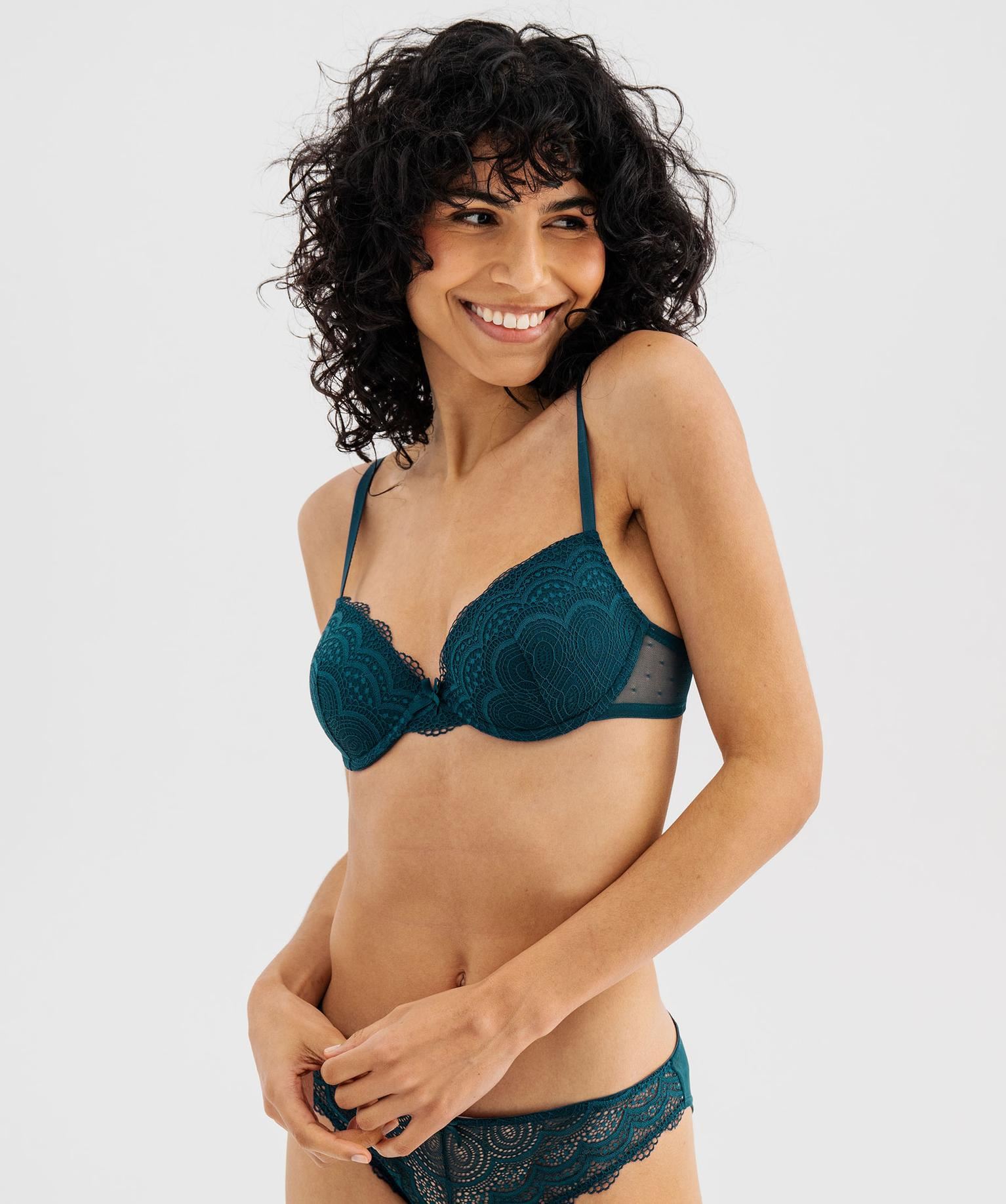 soutien-gorge corbeille en dentelle a armatures vert