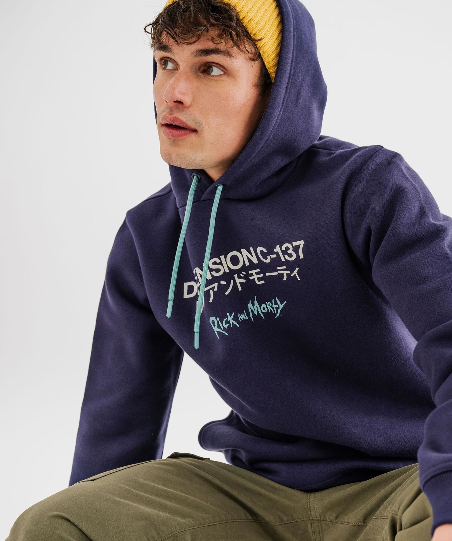 sweat a capuche en molleton imprime devant et dos homme - rick morty bleu sweats