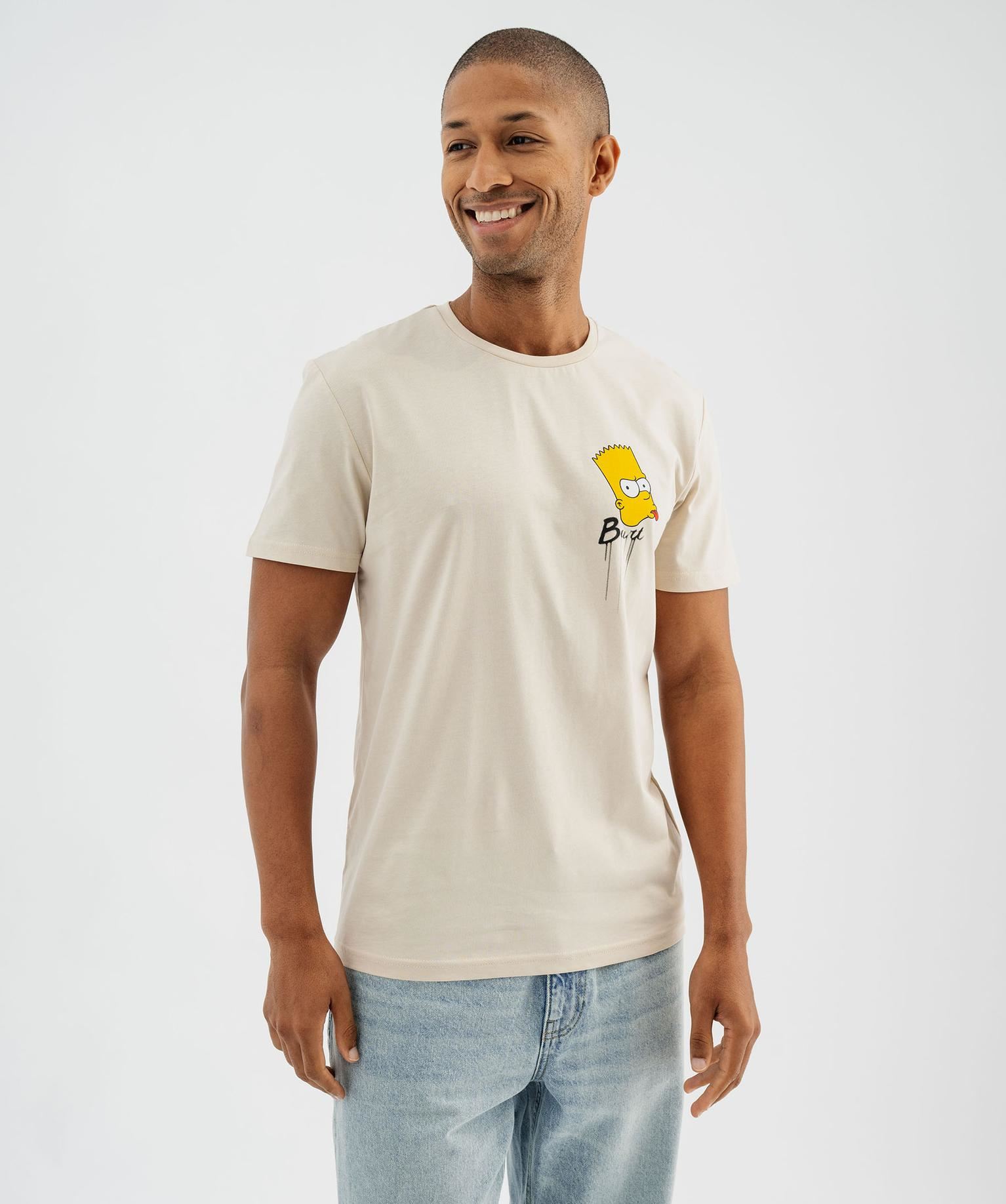 tee-shirt manches courtes en coton imprime homme - the simpsons beige tee-shirts