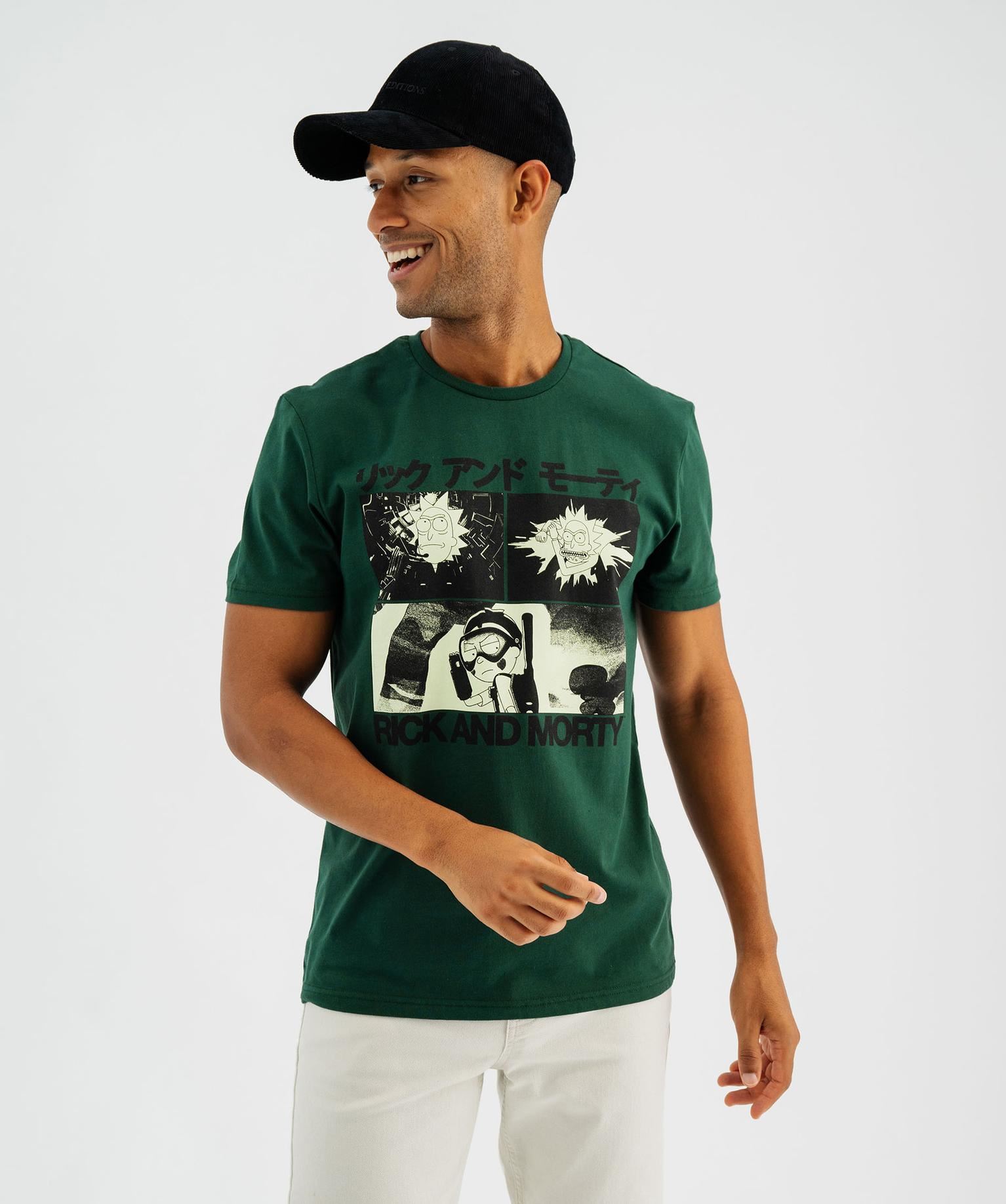 tee-shirt manches courtes en coton imprime homme - rick morty vert standard tee-shirts