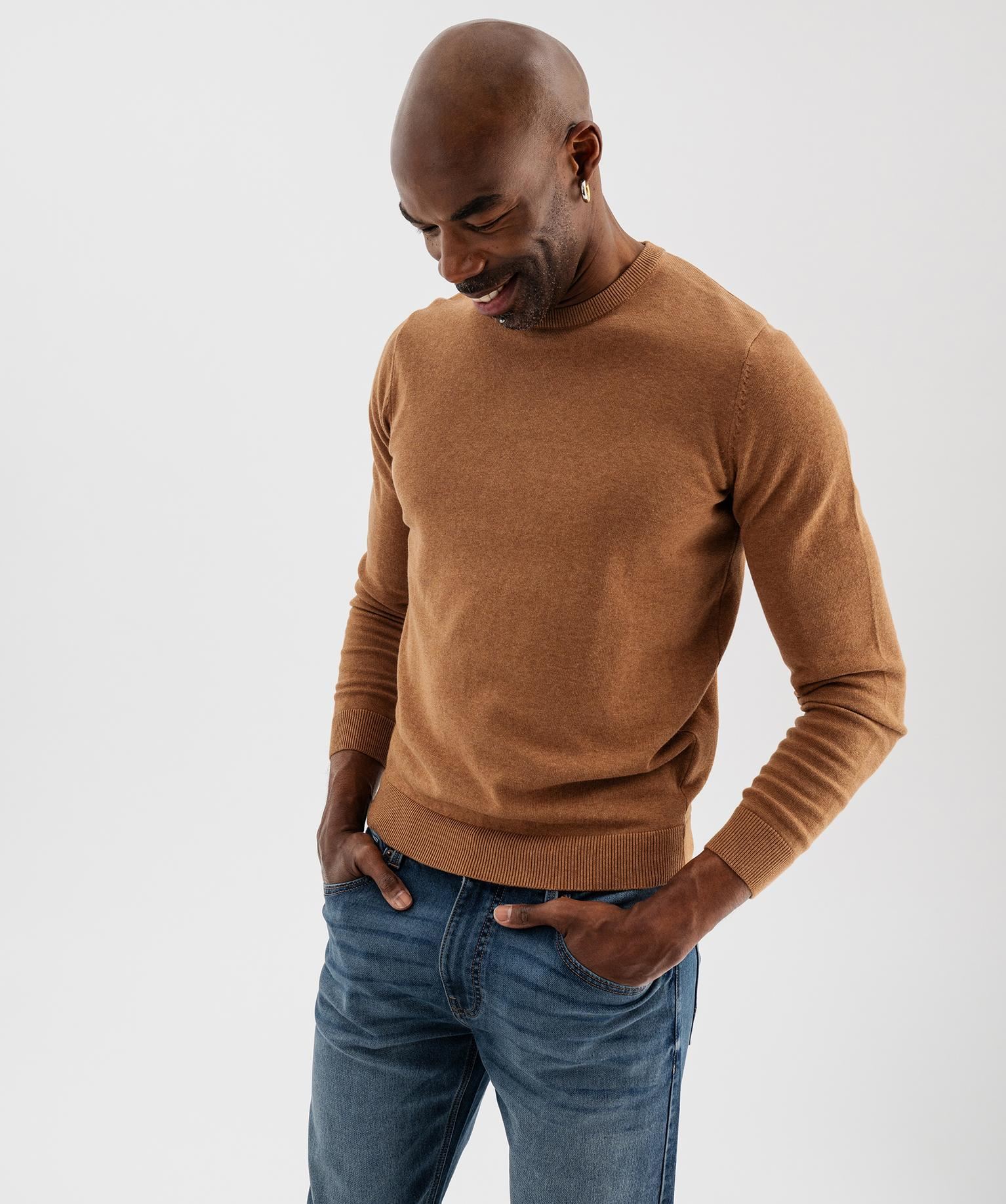 pull a col rond en coton homme orange pulls