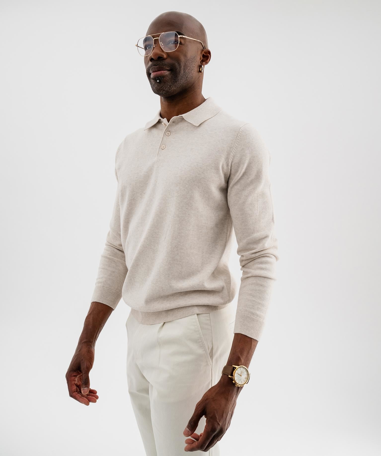 pull fin avec col polo homme beige pulls