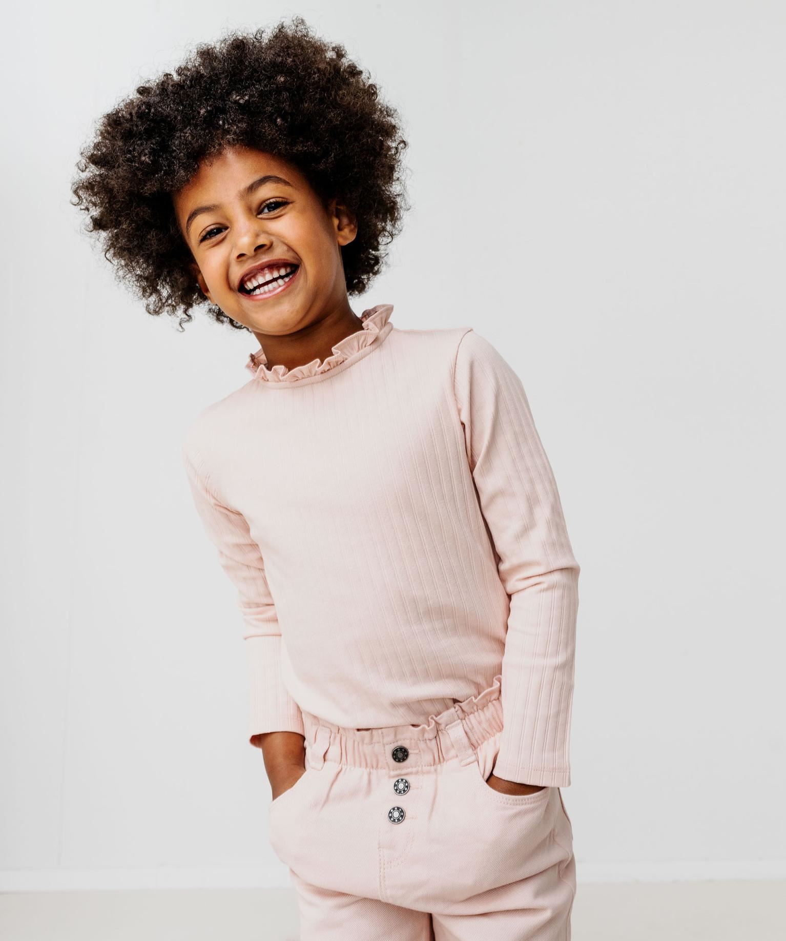 tee-shirt manches longues avec col rond fronce fille rose standard tee-shirts