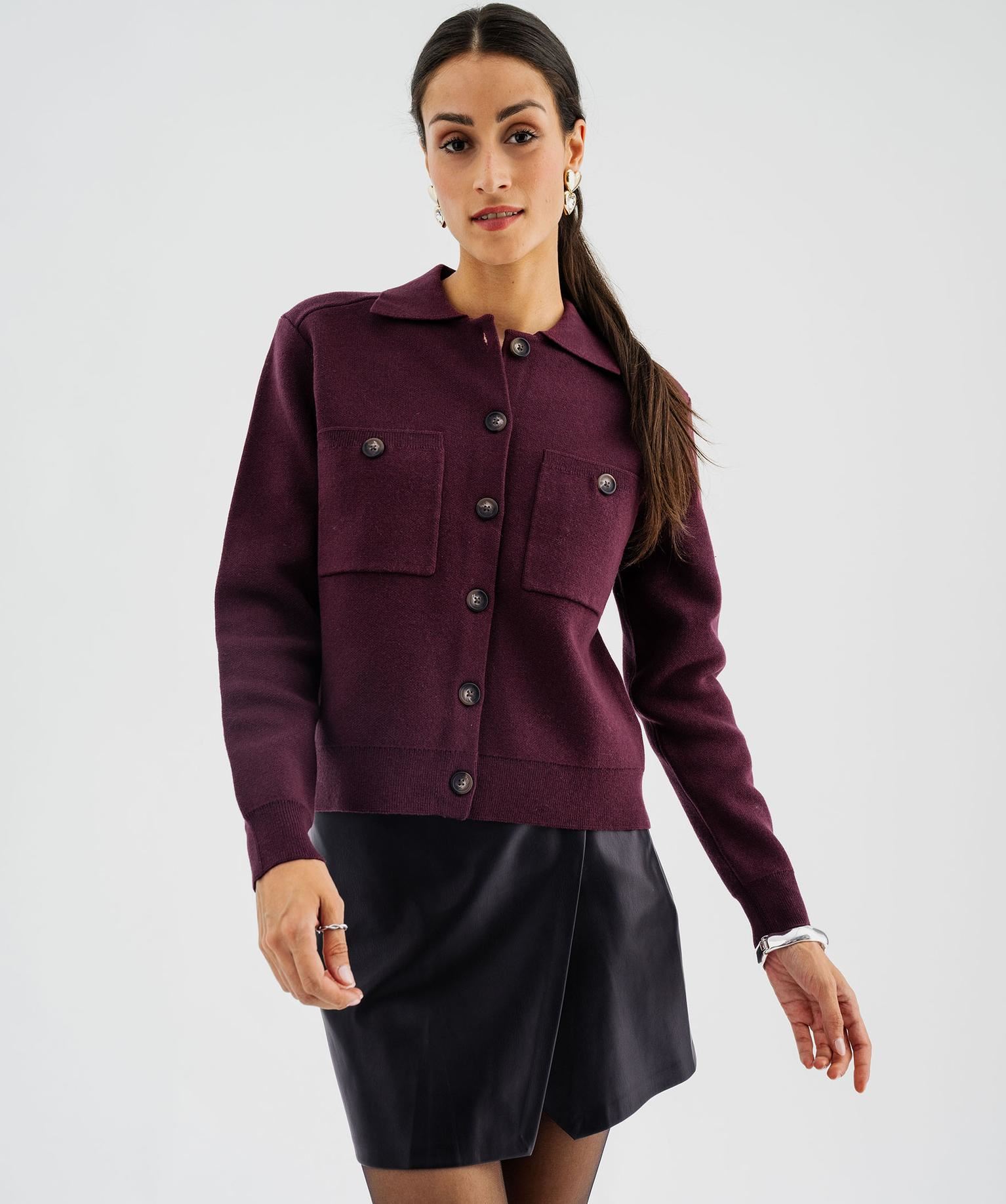 cardigan a col polo avec poches poitrine femme violet standard gilets
