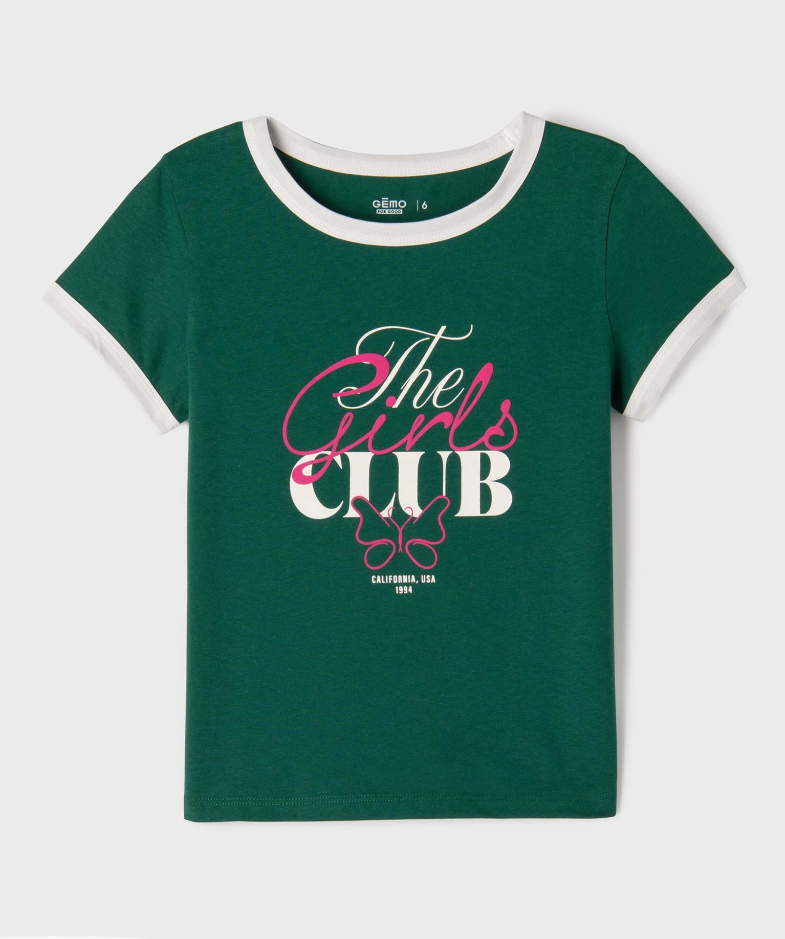 tee-shirt manches courtes avec inscription coloree fille vert standard tee-shirts