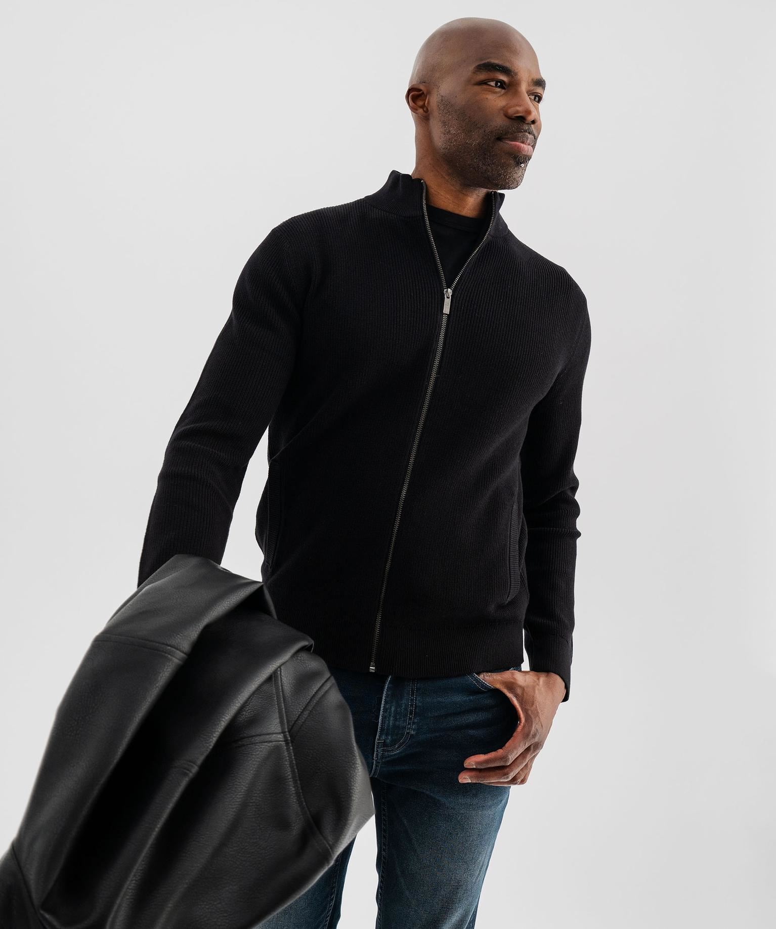gilet zippe a col montant homme noir standard gilets