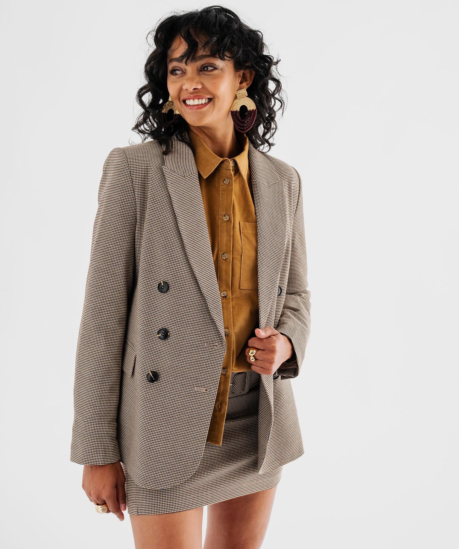 veste blazer a motif pied-de-poule femme - lulucastagnette brun vestes