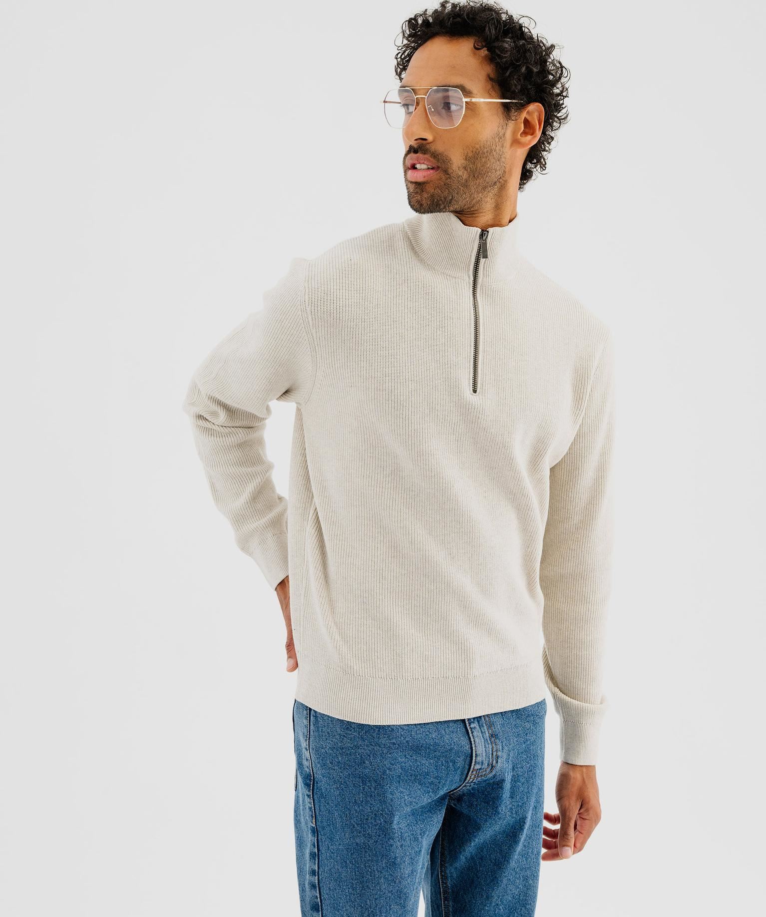 pull en coton a col camionneur homme beige pulls