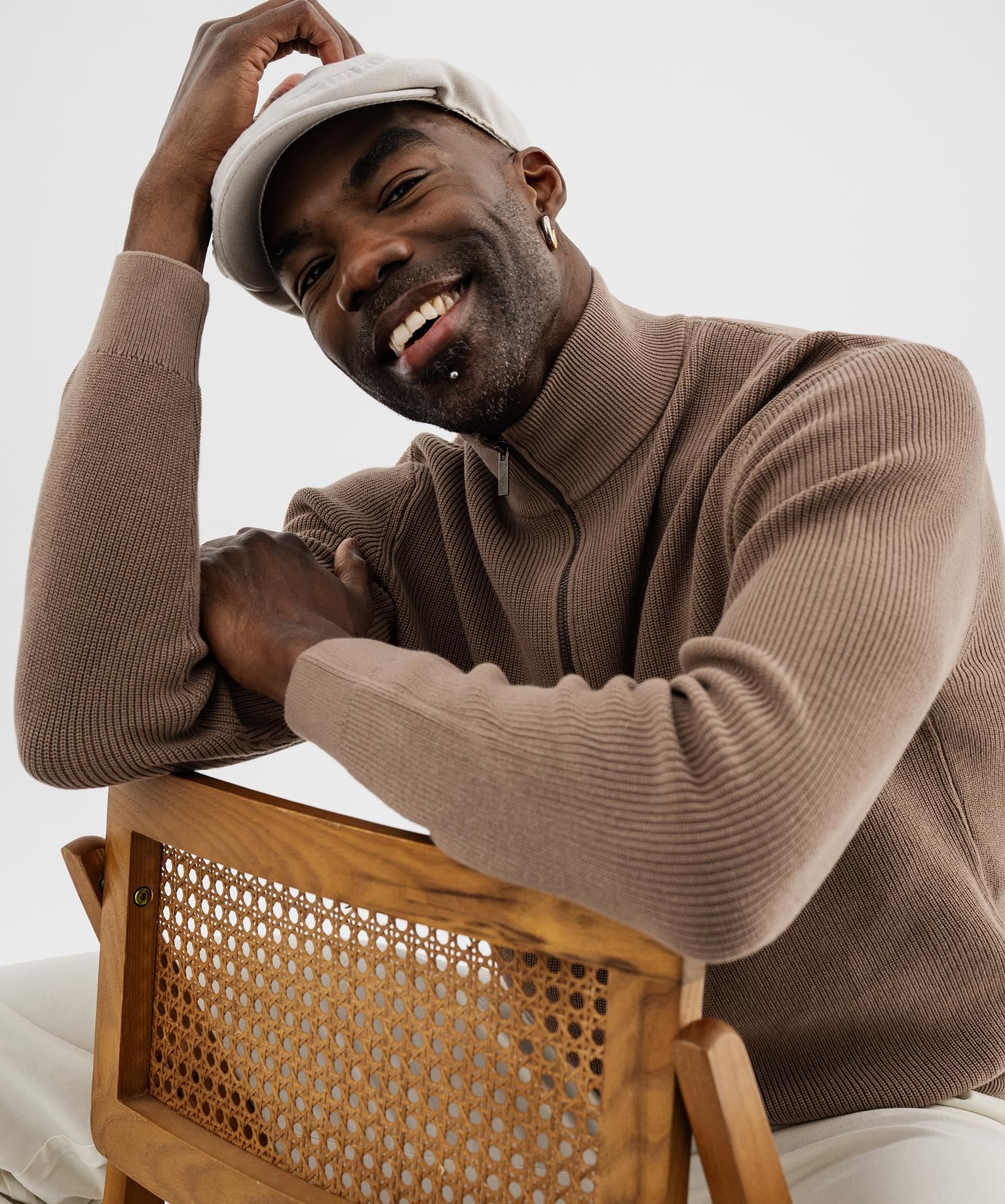 pull en coton a col camionneur homme brun pulls