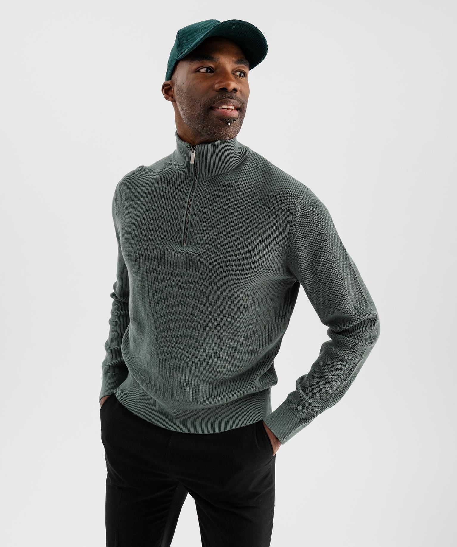 pull en coton a col camionneur homme vert standard pulls