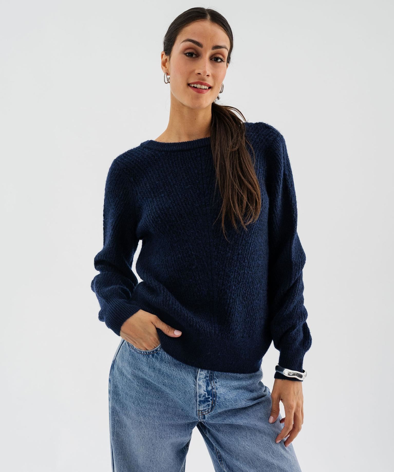 gilet en maille douillette a dos fantaisie femme bleu gilets